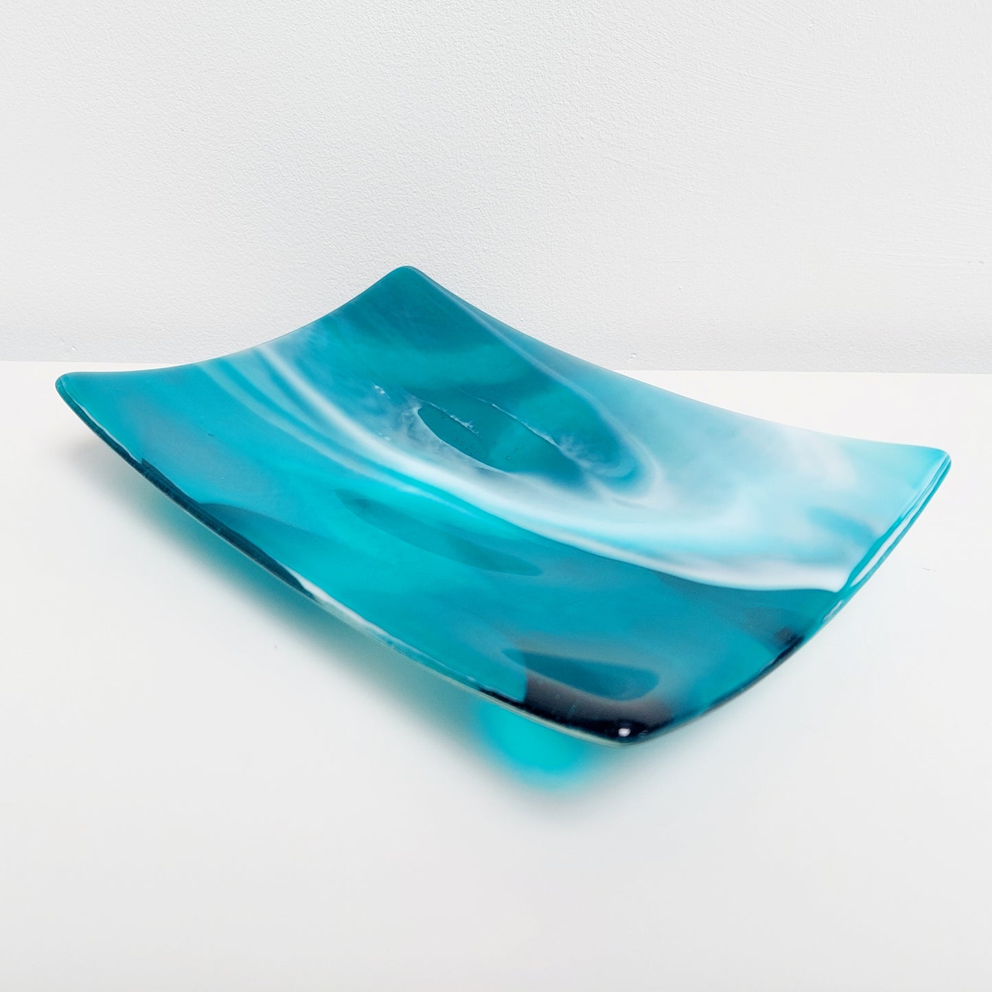 Teal Decorative Glass Art Plate, Handmade Fused Glass Coffee Table Centrepiece, Teal Living Room Décor, Artisan Glass Fruit Bowl, Teal Décor