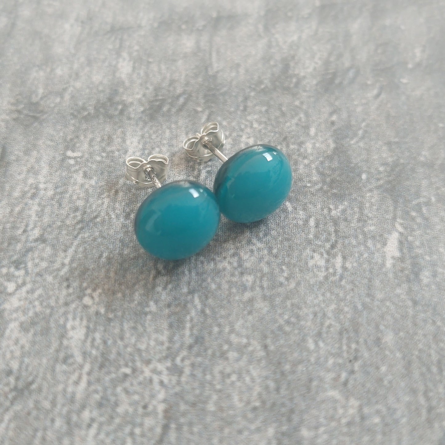 Teal Fused Glass Stud Earrings