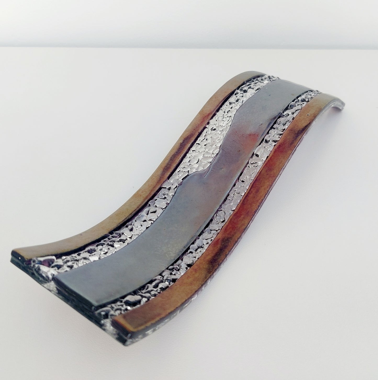 Amethyst Glass Art Ornament, Handmade Iridescent Purple Fused Glass Wave, Luxurious Décor