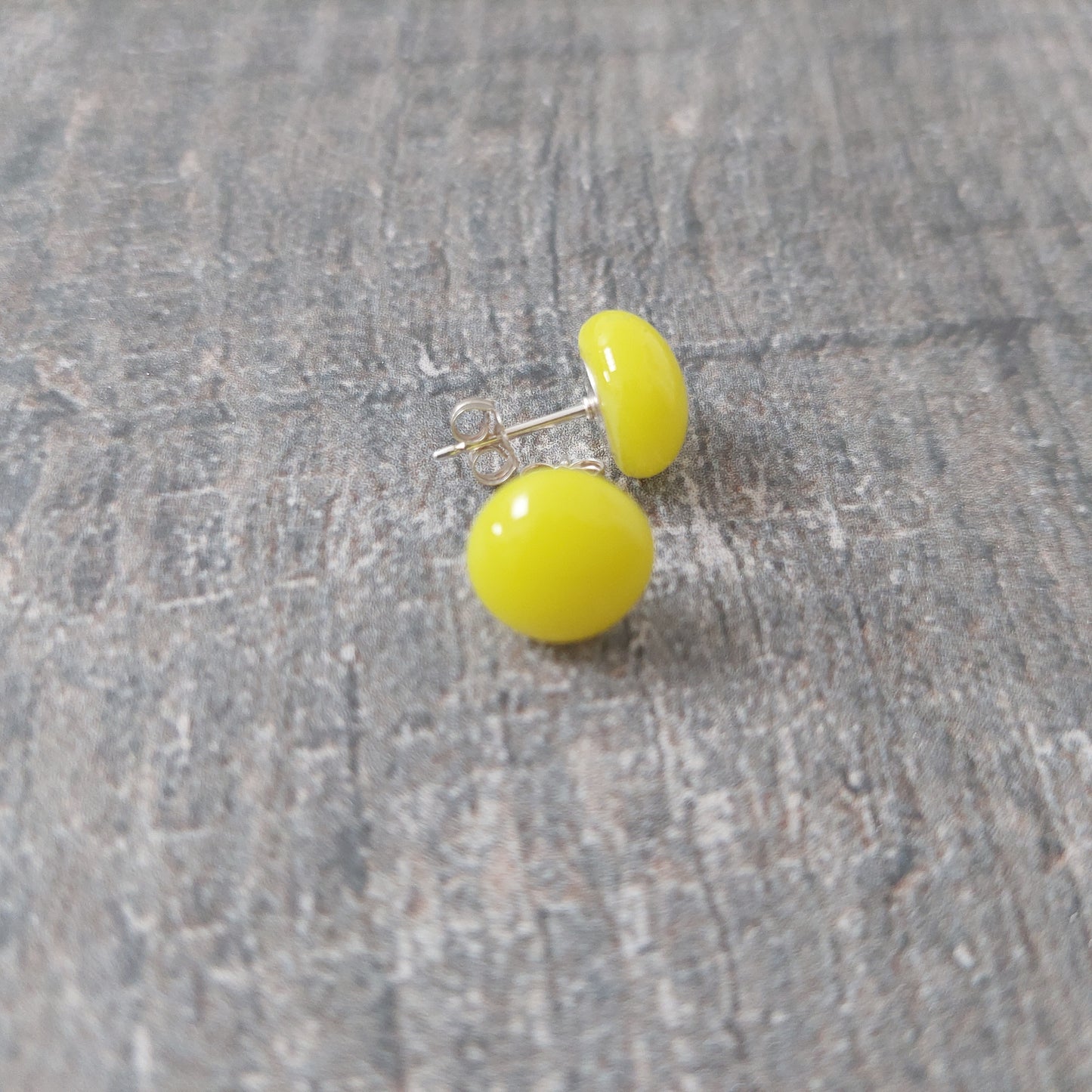 Yellow Glass Stud Earrings with Sterling Silver Posts