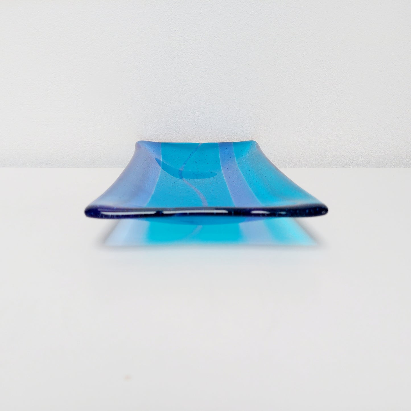Turquoise Blue Glass Art Platter Kiln Formed in the Lake District