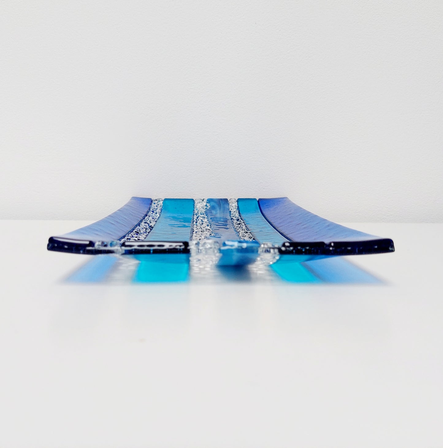 Blue Textured Glass Art Plate, Handcrafted Decorative Tray