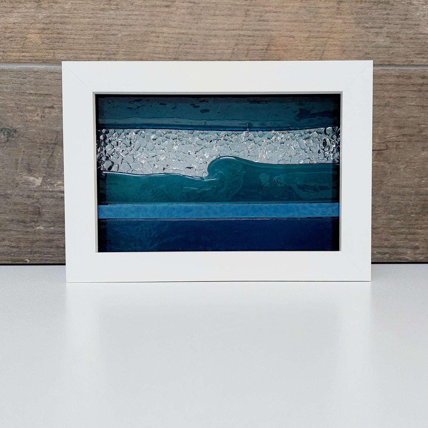 Sea Blue Framed Glass Picture Handcrafted in the Lake District, Landscape Glass Art