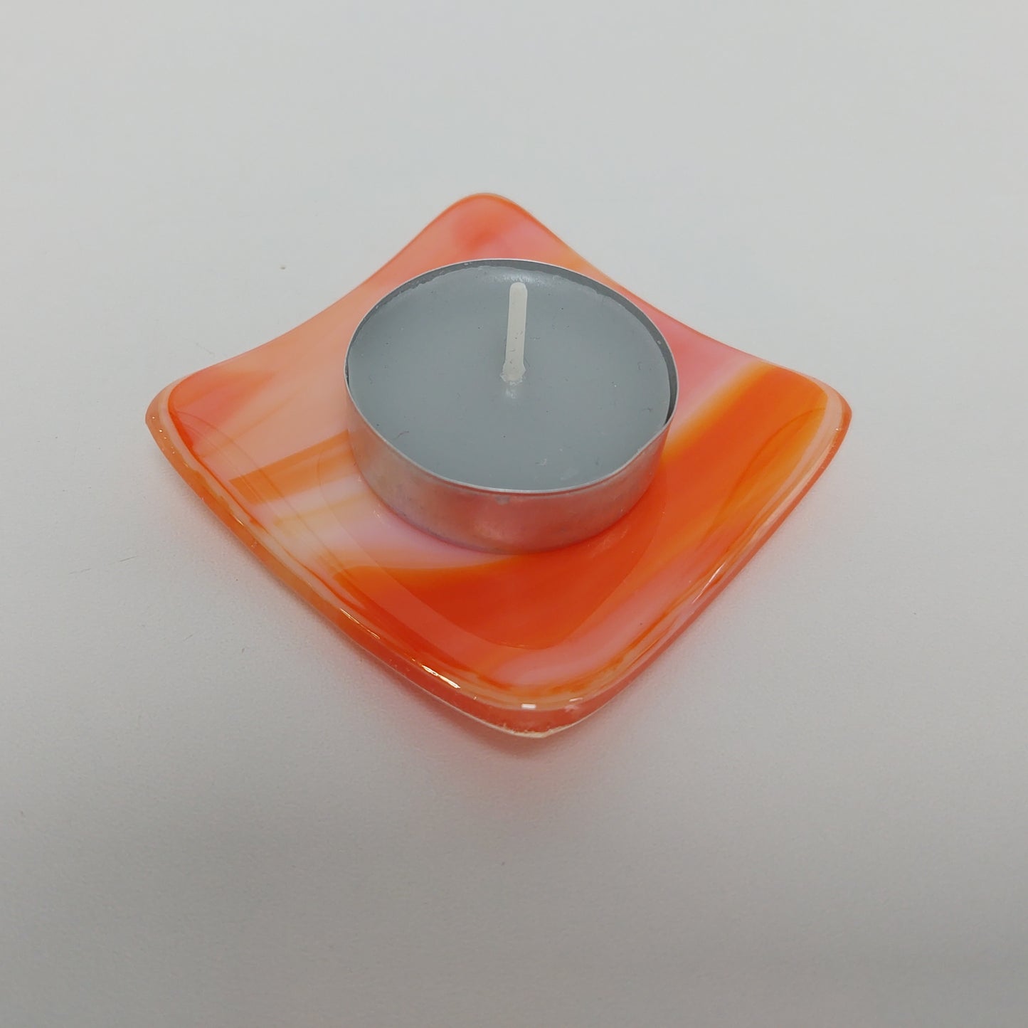 Orange Glass Art Earring Tray, Handmade Beside Table Trinket Bowl