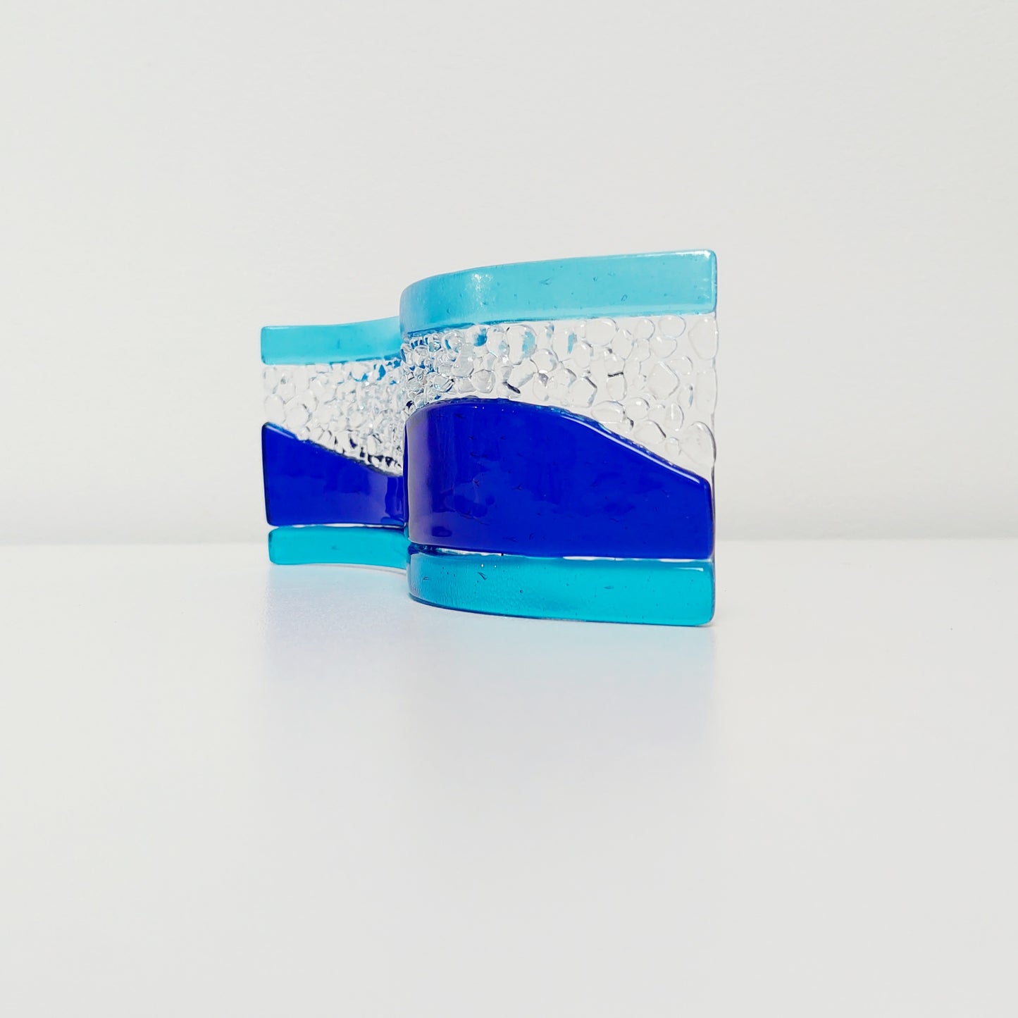 Cobalt Blue Glass Art Wave with Turquoise Accents