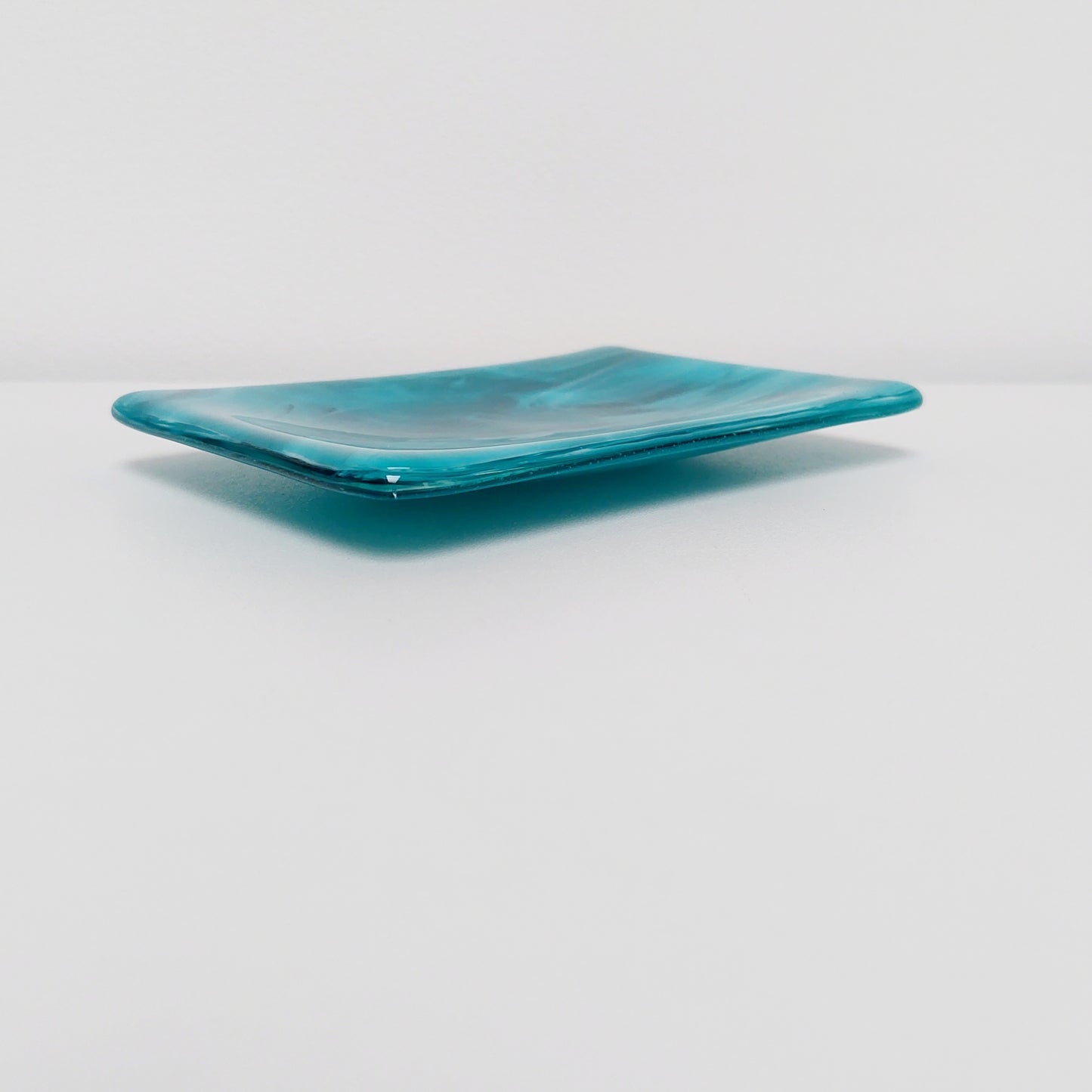 Teal Fused Glass Trinket Dish or Soap Tray: 10 x 14 cm