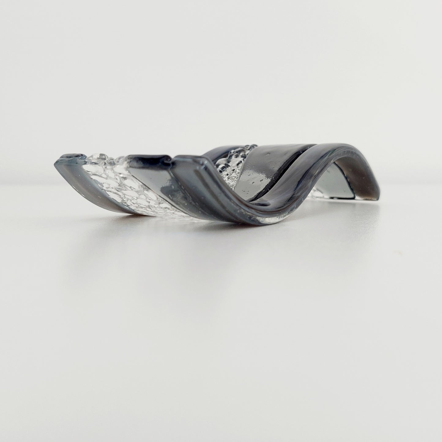 Small Grey Glass Wave Ornament, Monochrome Decor