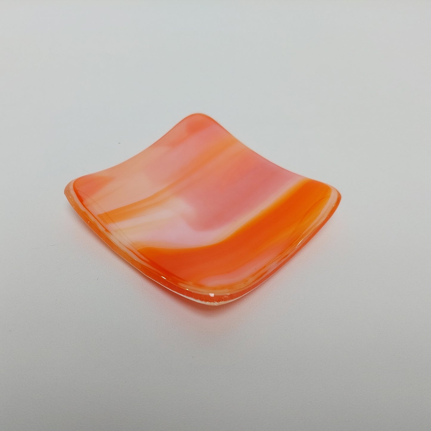 Orange Glass Art Earring Tray, Handmade Beside Table Trinket Bowl