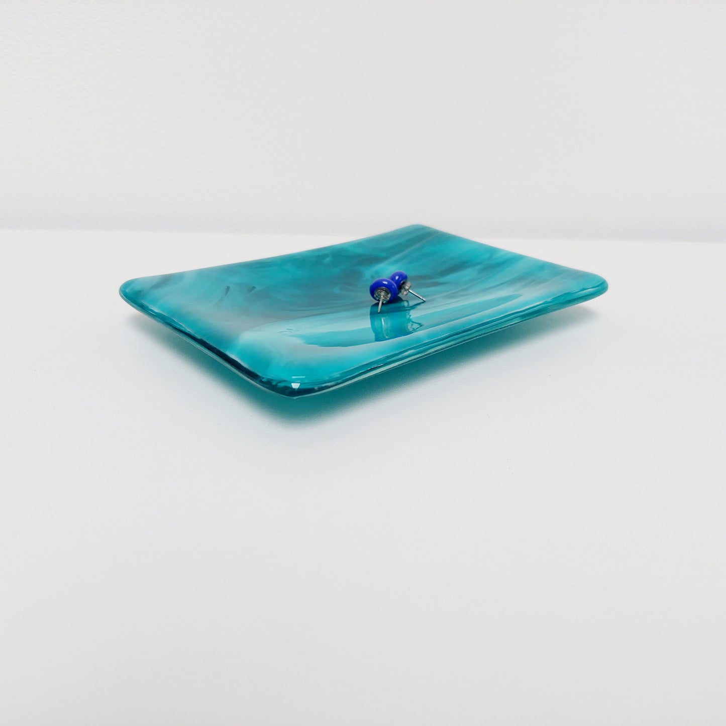 Teal Fused Glass Trinket Dish or Soap Tray: 10 x 14 cm
