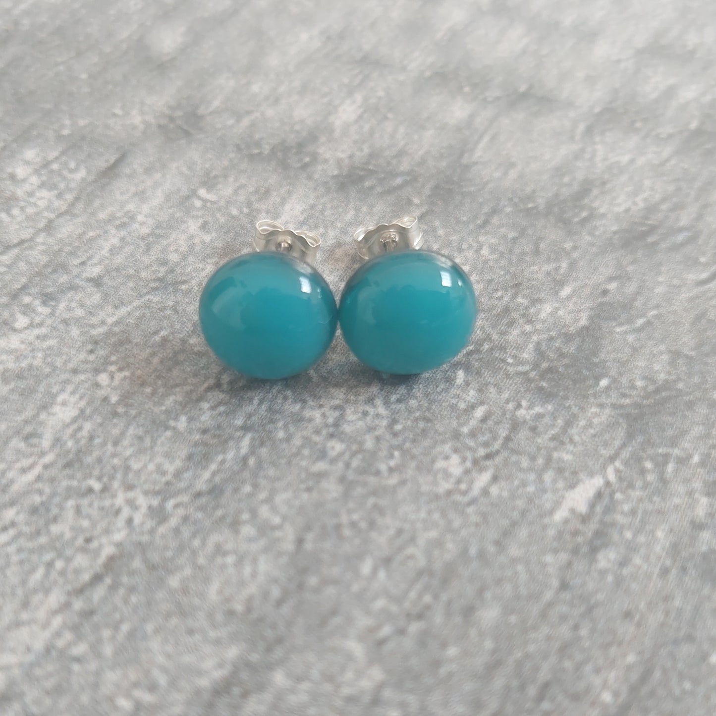 Teal Fused Glass Stud Earrings