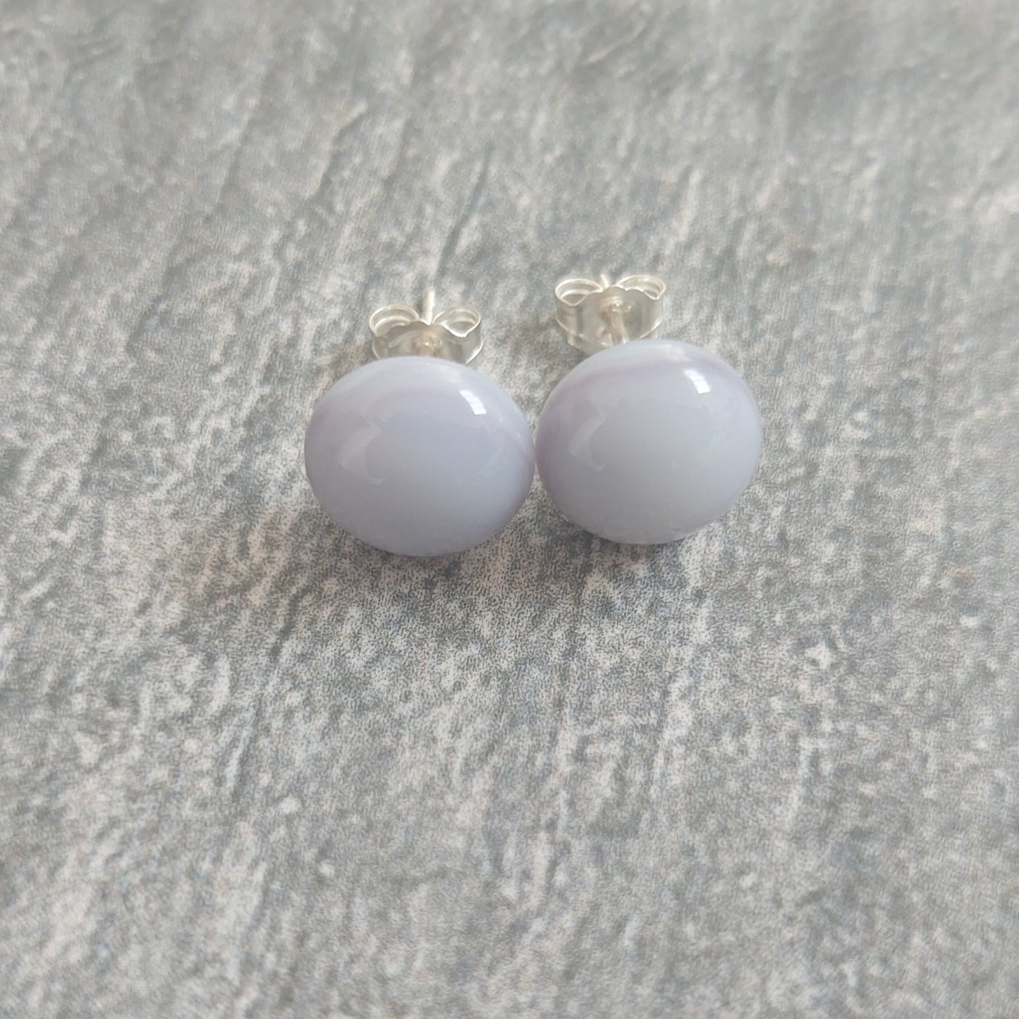 Pale Lavender Glass Art Studs, Small Handcrafted Light Purple Fused Glass Stud Earrings with Sterling Silver Posts and Butterflies