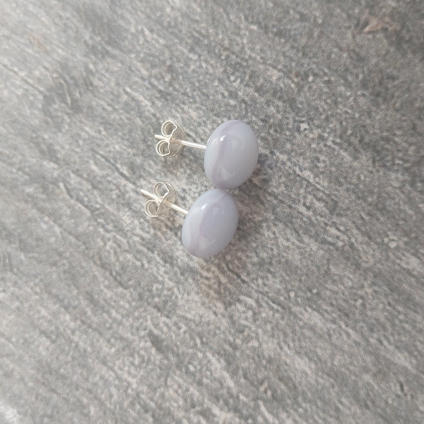 Pale Lavender Glass Art Studs, Small Handcrafted Light Purple Fused Glass Stud Earrings with Sterling Silver Posts and Butterflies