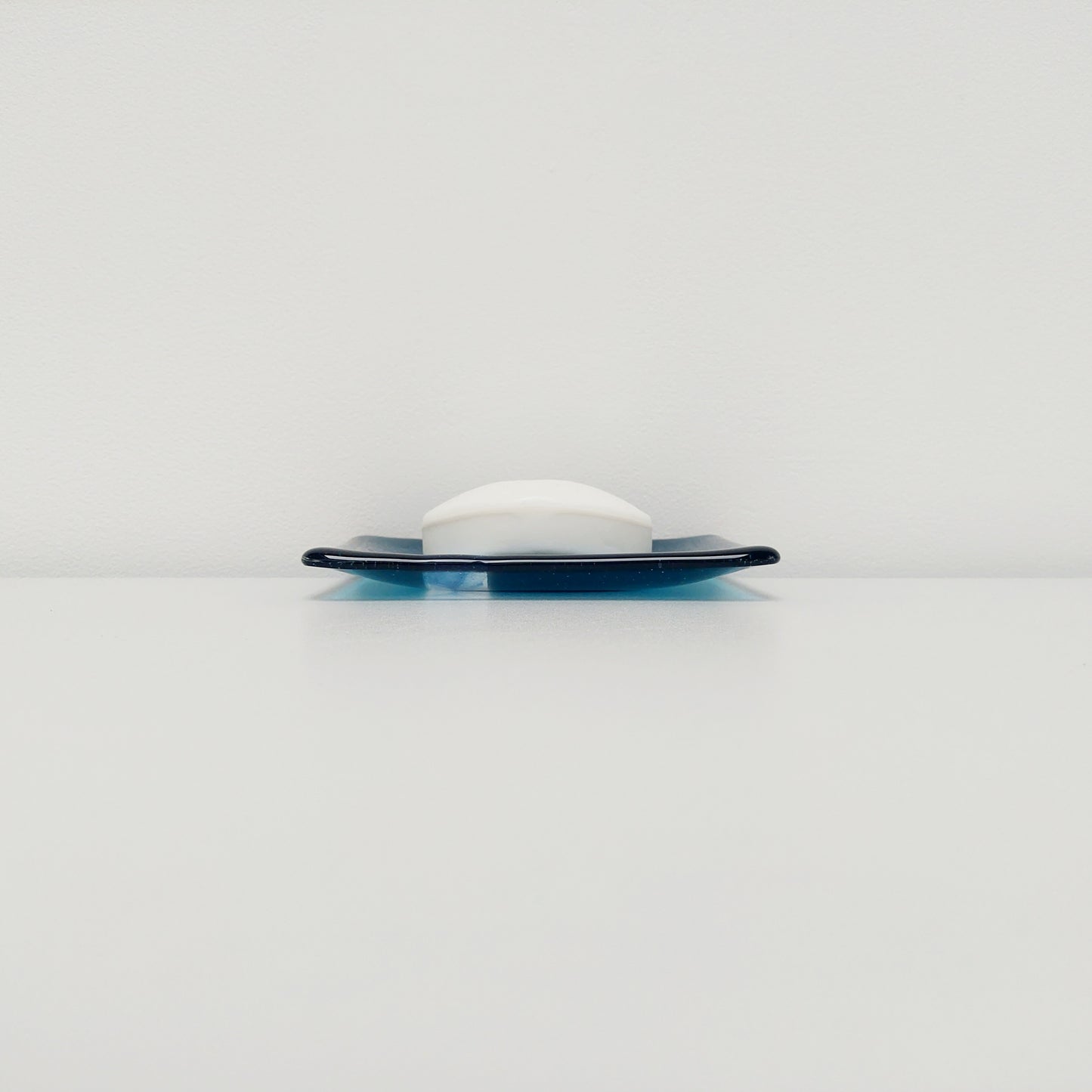 Ocean Glass Art Soap Tray, Handmade Aventurine and Sea Blue Fused Glass Dish