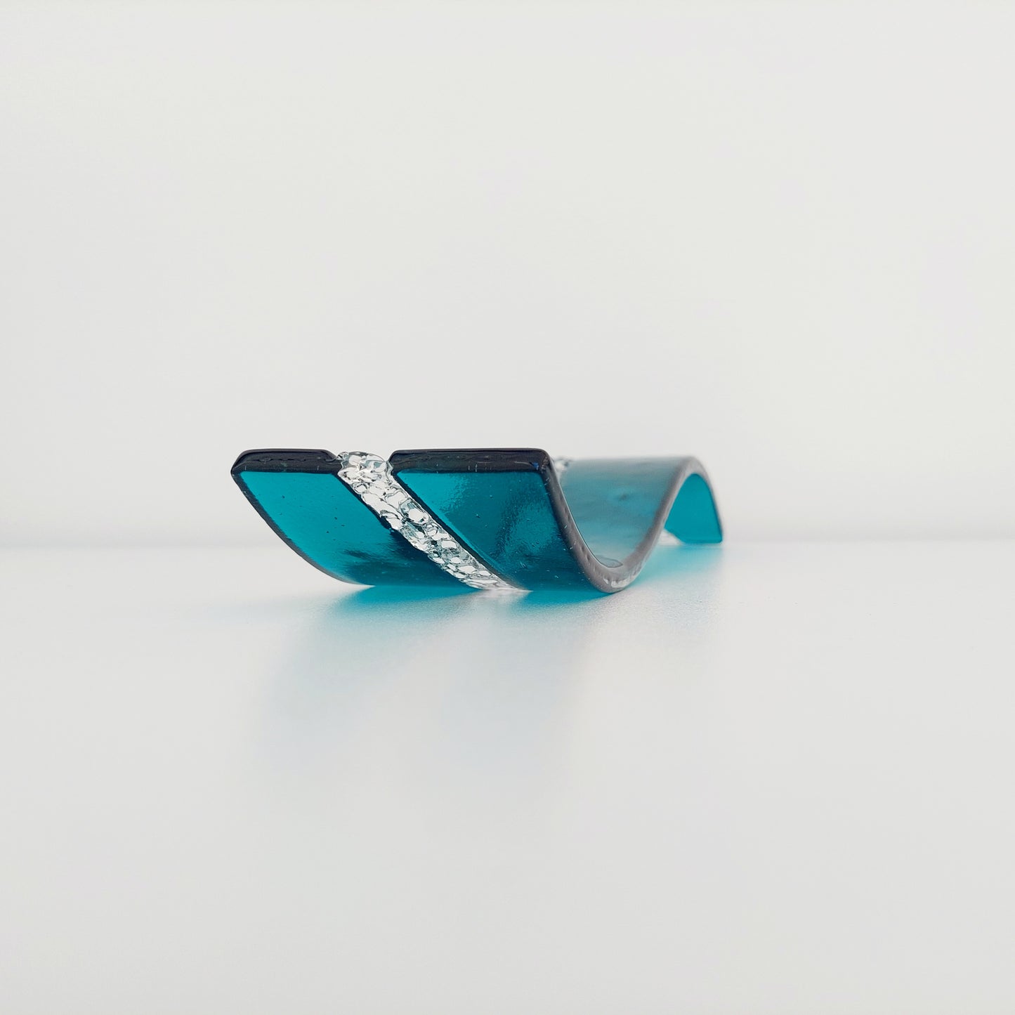 Abstract Teal Glass Art Wave, Contemporary Fused Glass Ornament