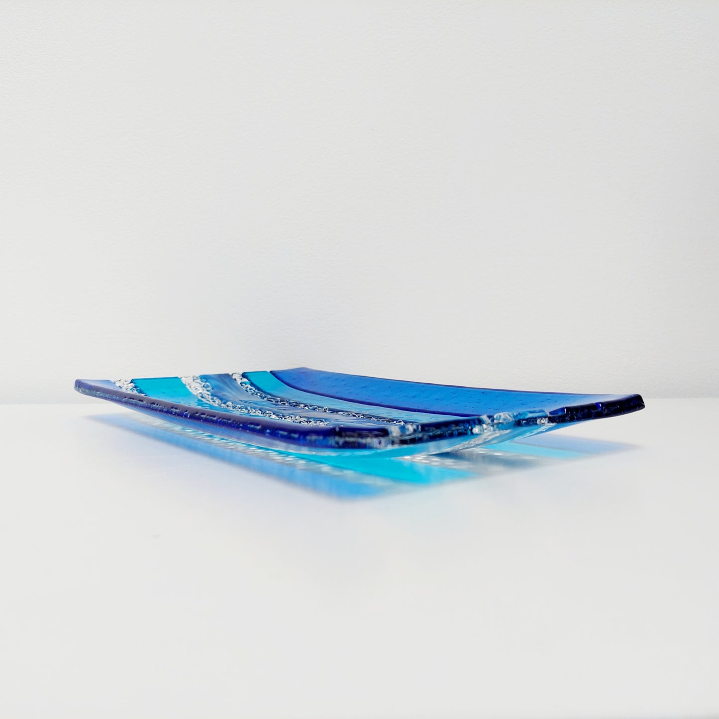 Blue Textured Glass Art Plate, Handcrafted Decorative Tray