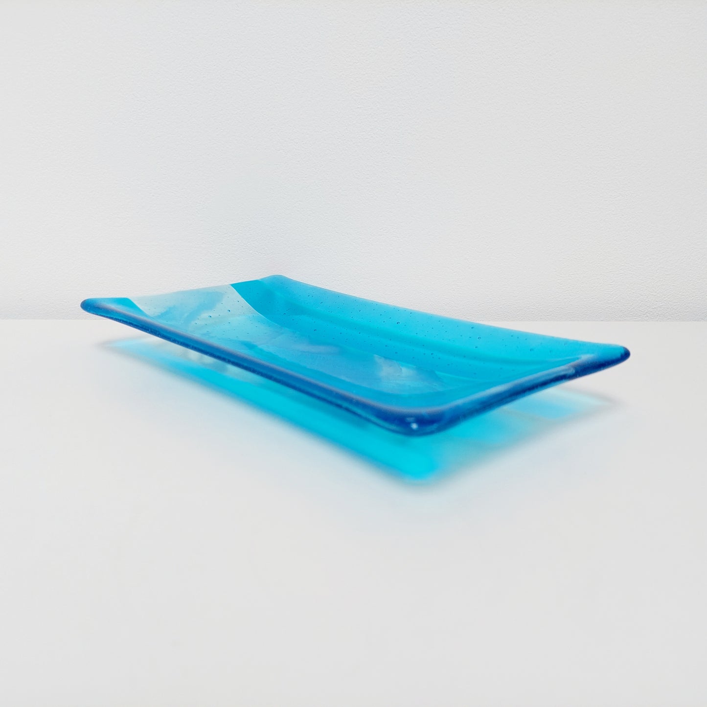 Winter in the Lakes Glass Art Platter, Turquoise Artisanal Glass Plate, Large Handmade Blue Glass Trinket Dish, Turquoise Décor