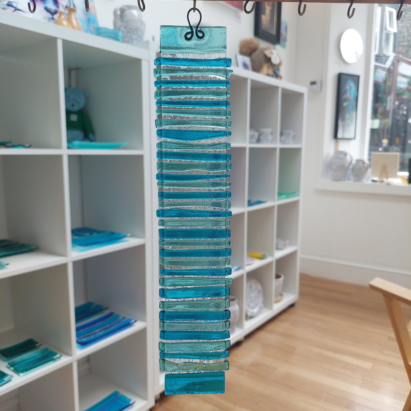Aqua Turquoise Glass Wish Stick, Handmade Fused Glass Suncatcher