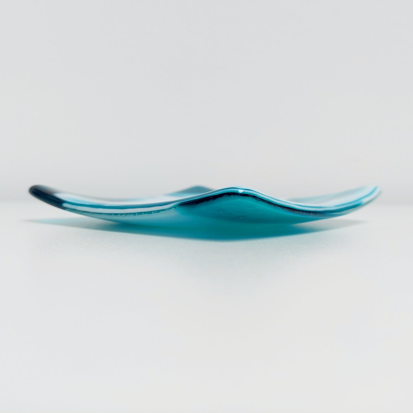 Teal Glass Art Plate, Small Handmade Fused Glass Trinket Dish (12 x 12 cm), Coffee Table Plate, Teal Living Room Décor