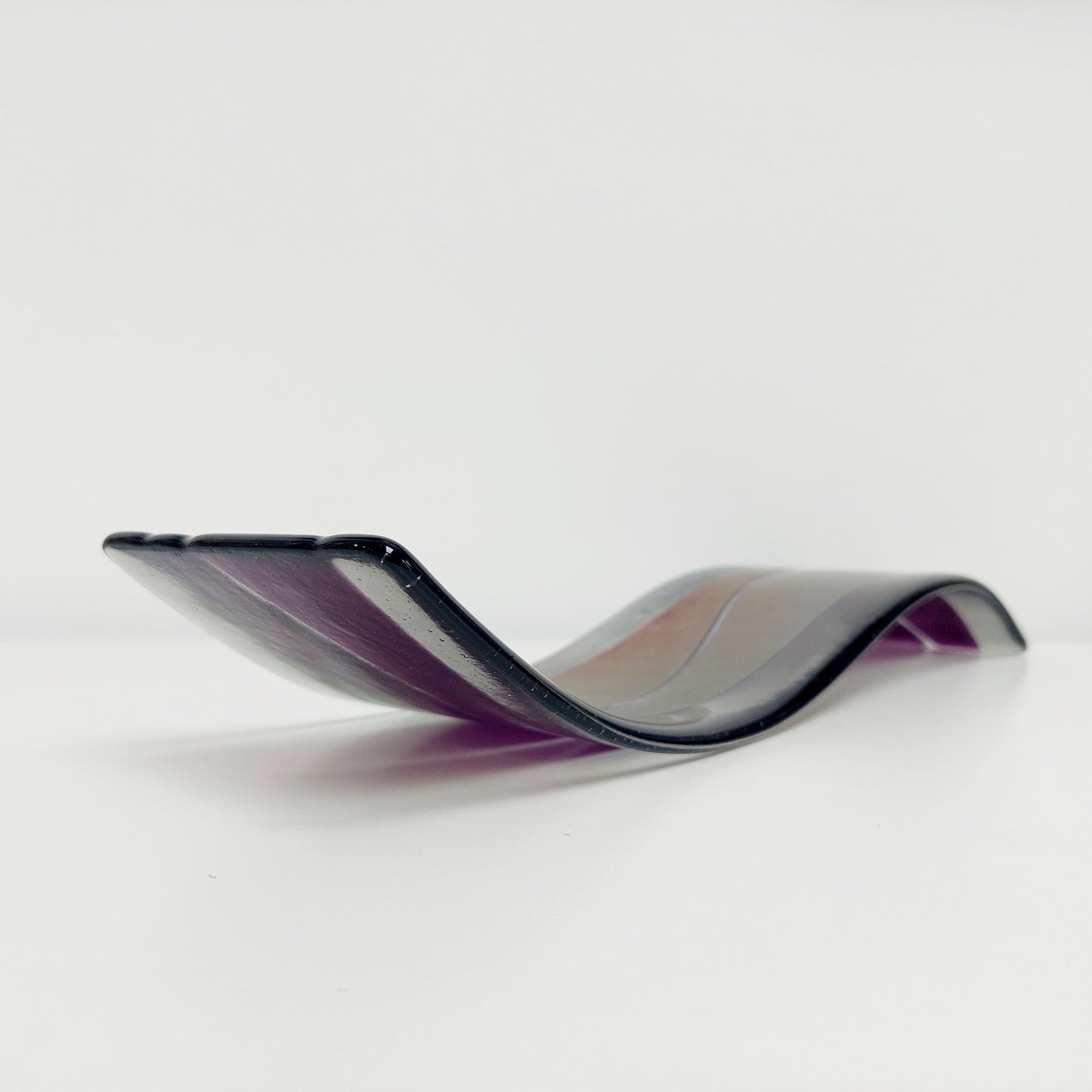 Amethyst and Grey Glass Wave, Large Handmade Iridescent Purple and Silver Grey Glass Art Ornament, Opulent Table Centrepiece, Amethyst Décor