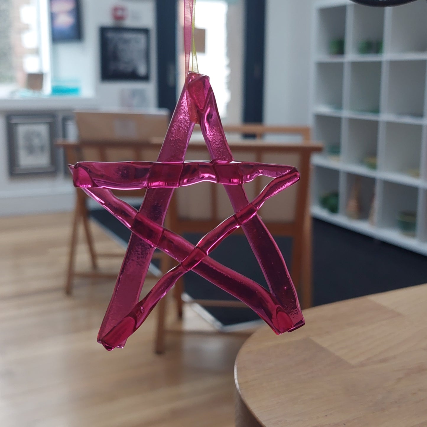 Pink Kiln Formed Glass Star, Handcrafted Christmas Tree Ornament
