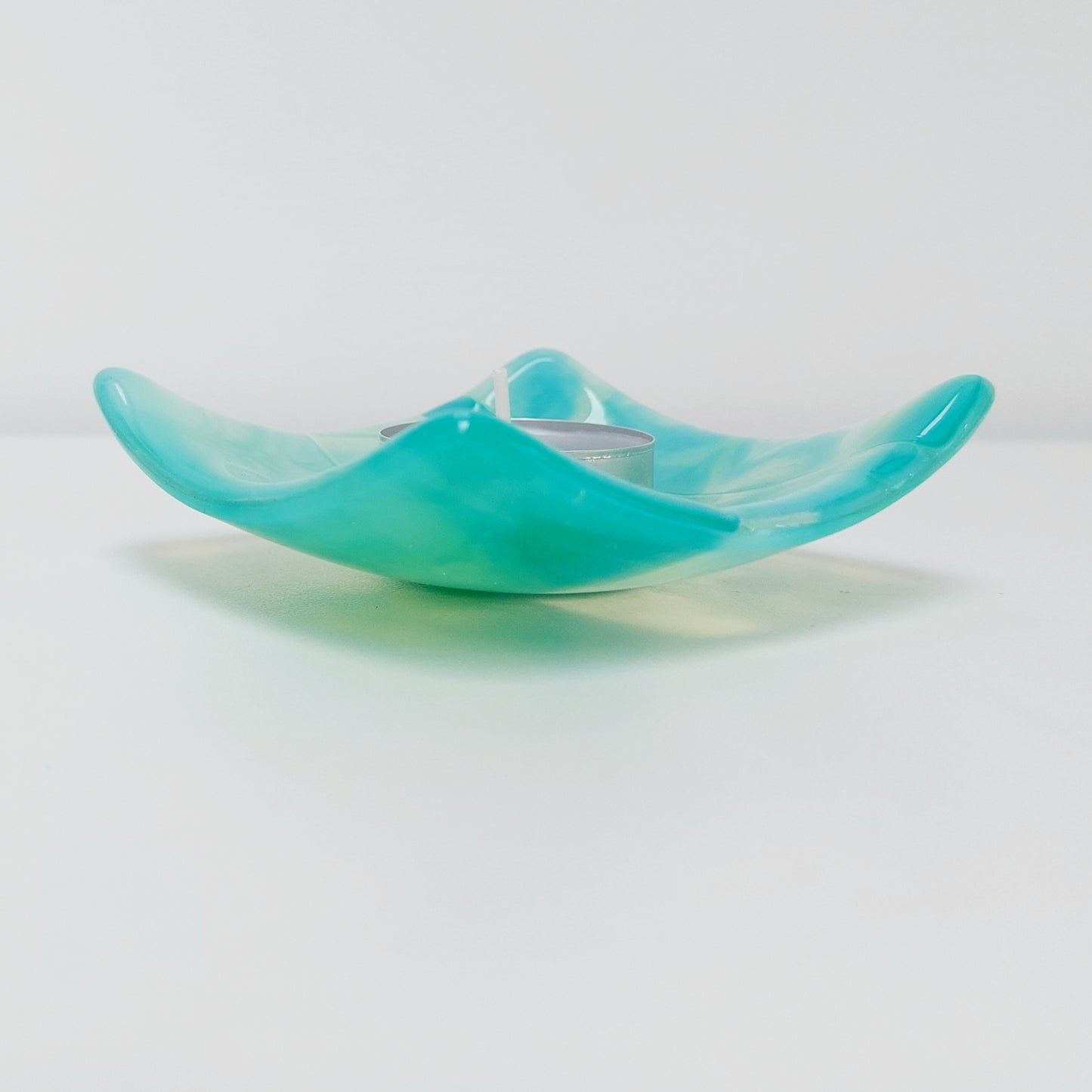 Rydal Water Glass Art Trinket Dish, Handmade Opaline Green and Teal Bedside Table Jewellery Bowl, Natural Green Bedroom Décor, Artisan Gift