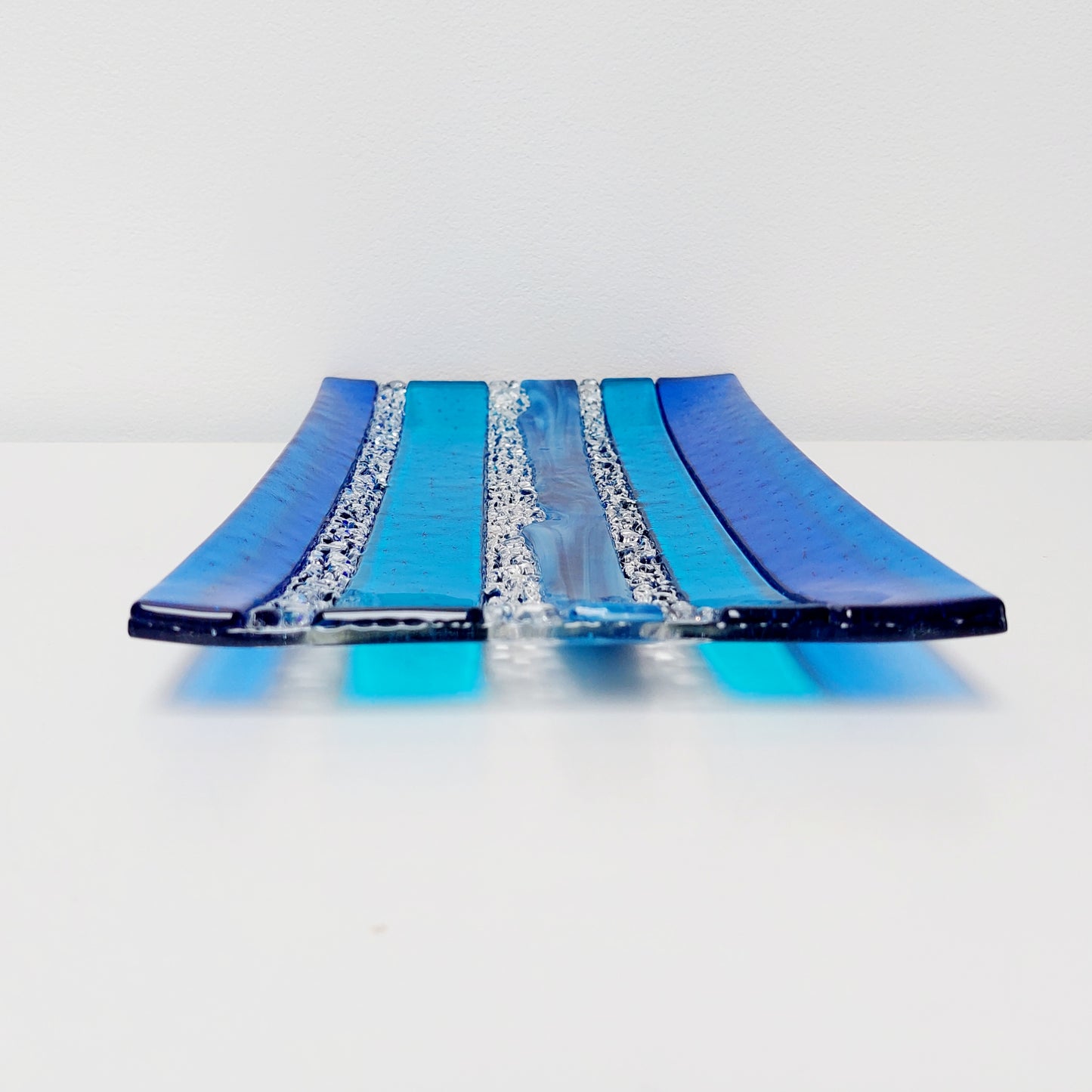 Blue Textured Glass Art Plate, Handcrafted Decorative Tray
