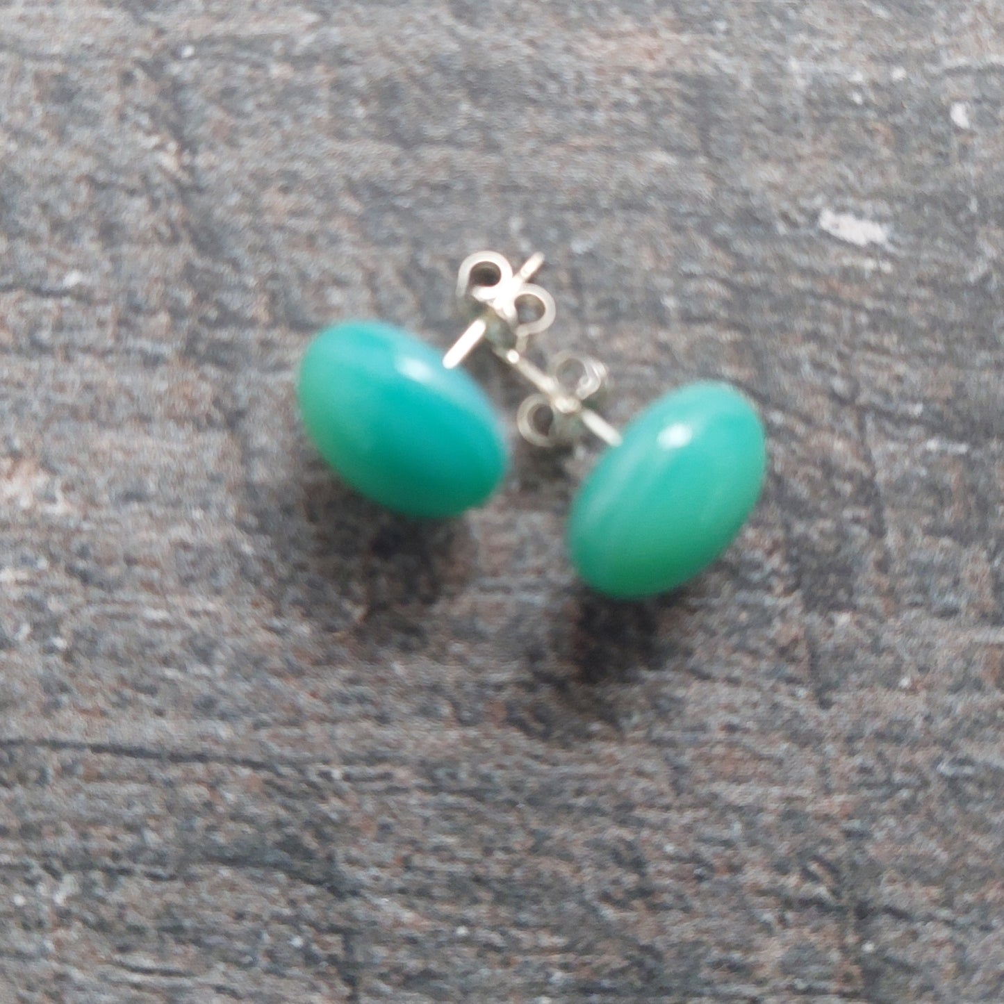 Handmade Green Glass Art Stud Earrings with Sterling Silver Posts