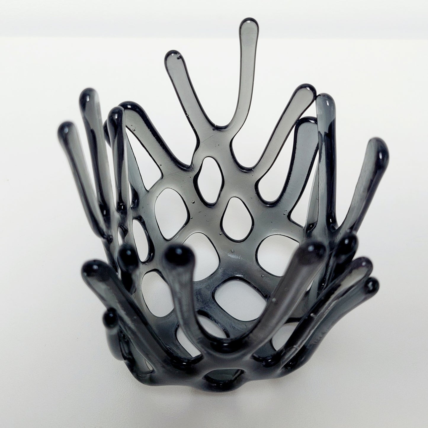 Handcrafted Silver Grey Glass Art Sculpture, Asymmetrical Coral Vase