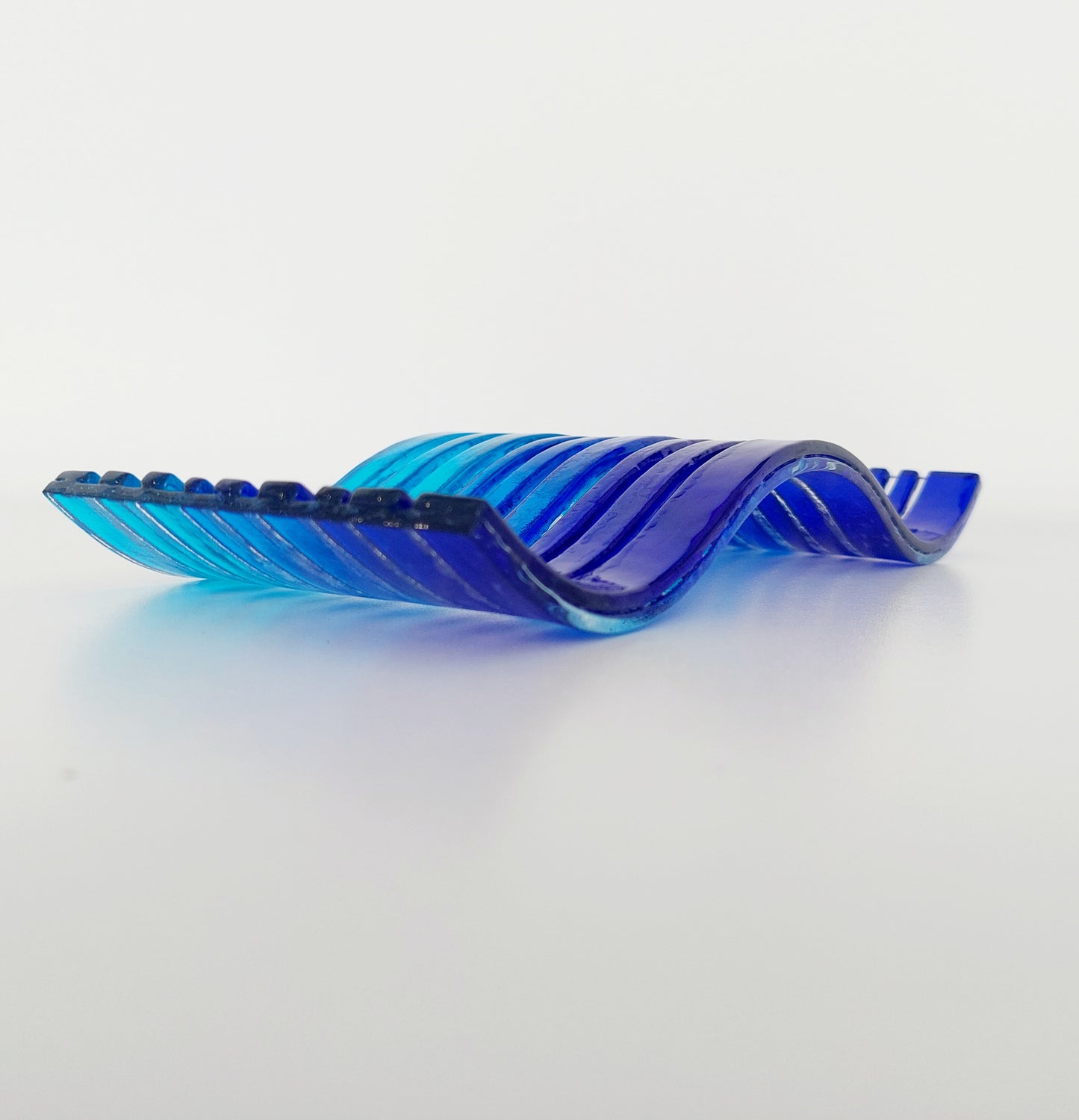 Blue Fused Glass Art Ornament, Freestanding Wavy Glass Panel, Blue Home Décor, Handmade Blue Living Room Ornament, Blue Bathroom Ornament