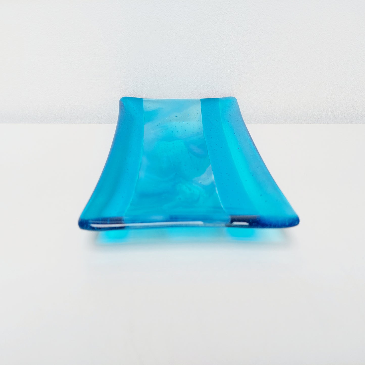 Winter in the Lakes Glass Art Platter, Turquoise Artisanal Glass Plate, Large Handmade Blue Glass Trinket Dish, Turquoise Décor