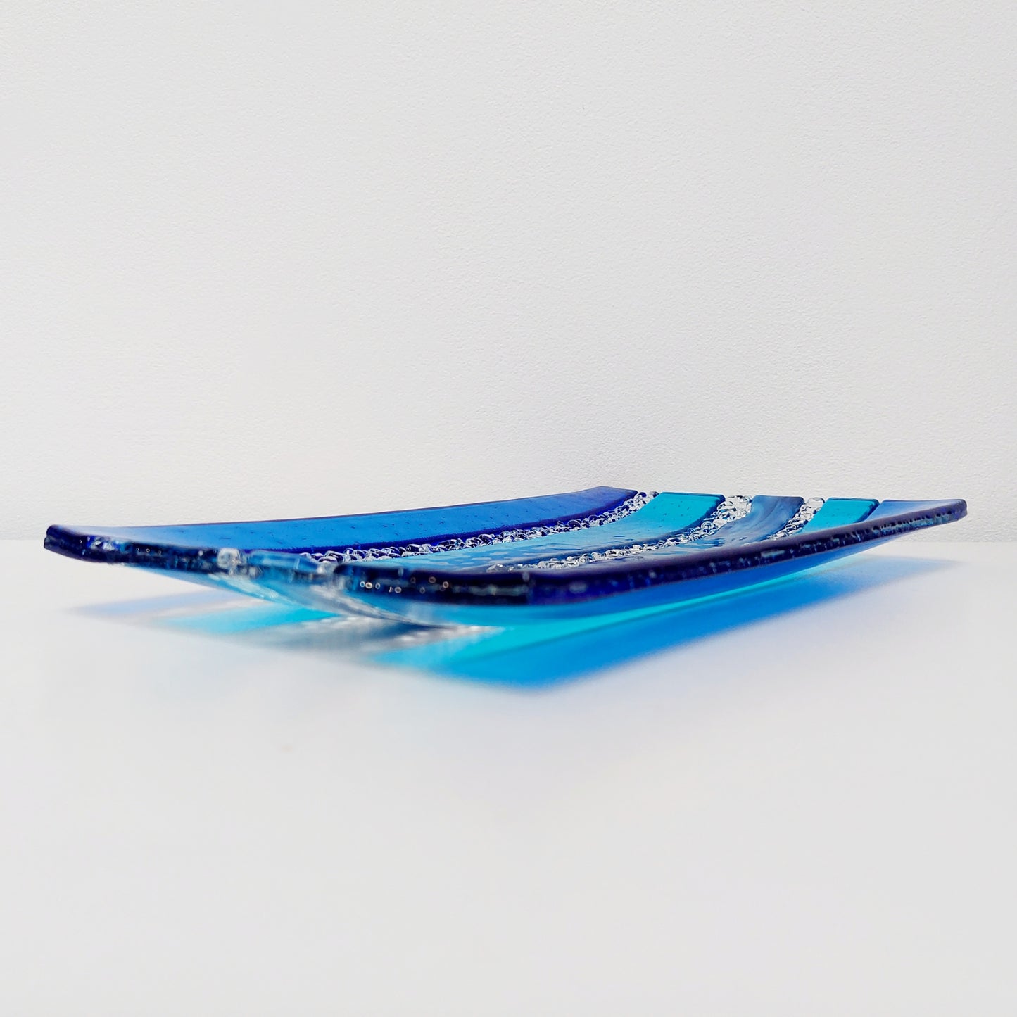 Blue Textured Glass Art Plate, Handcrafted Decorative Tray