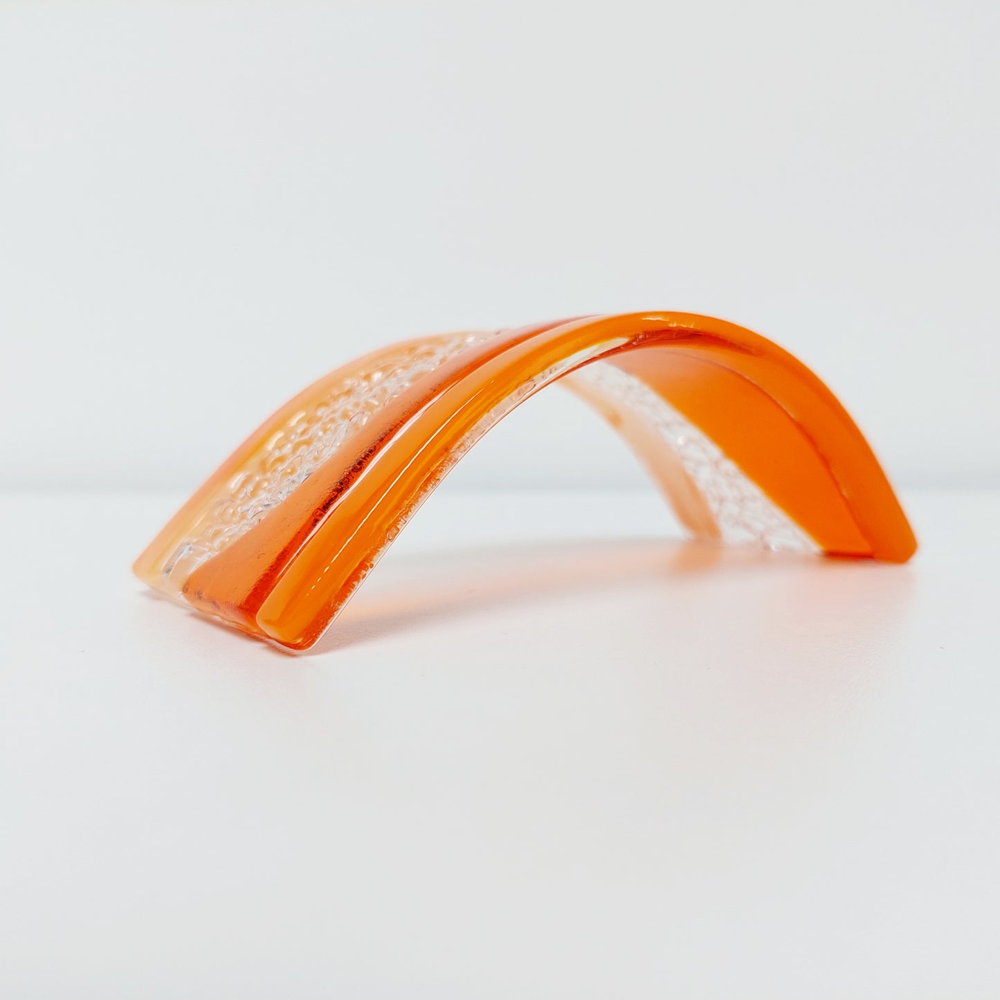 Orange Glass Art Curve, Handmade Textured Fused Glass Ornament, Freestanding Orange Glass Suncatcher, Candle Screen, Orange Décor
