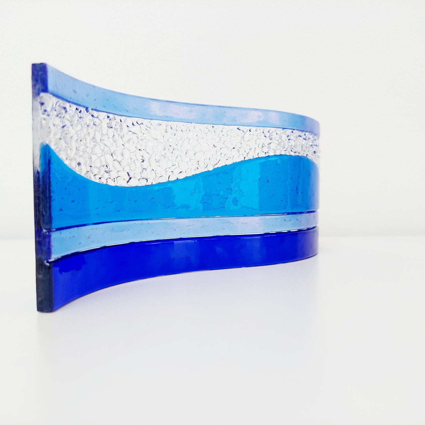 Handmade Blue Kiln Formed Glass Wave, Lake District Ornament