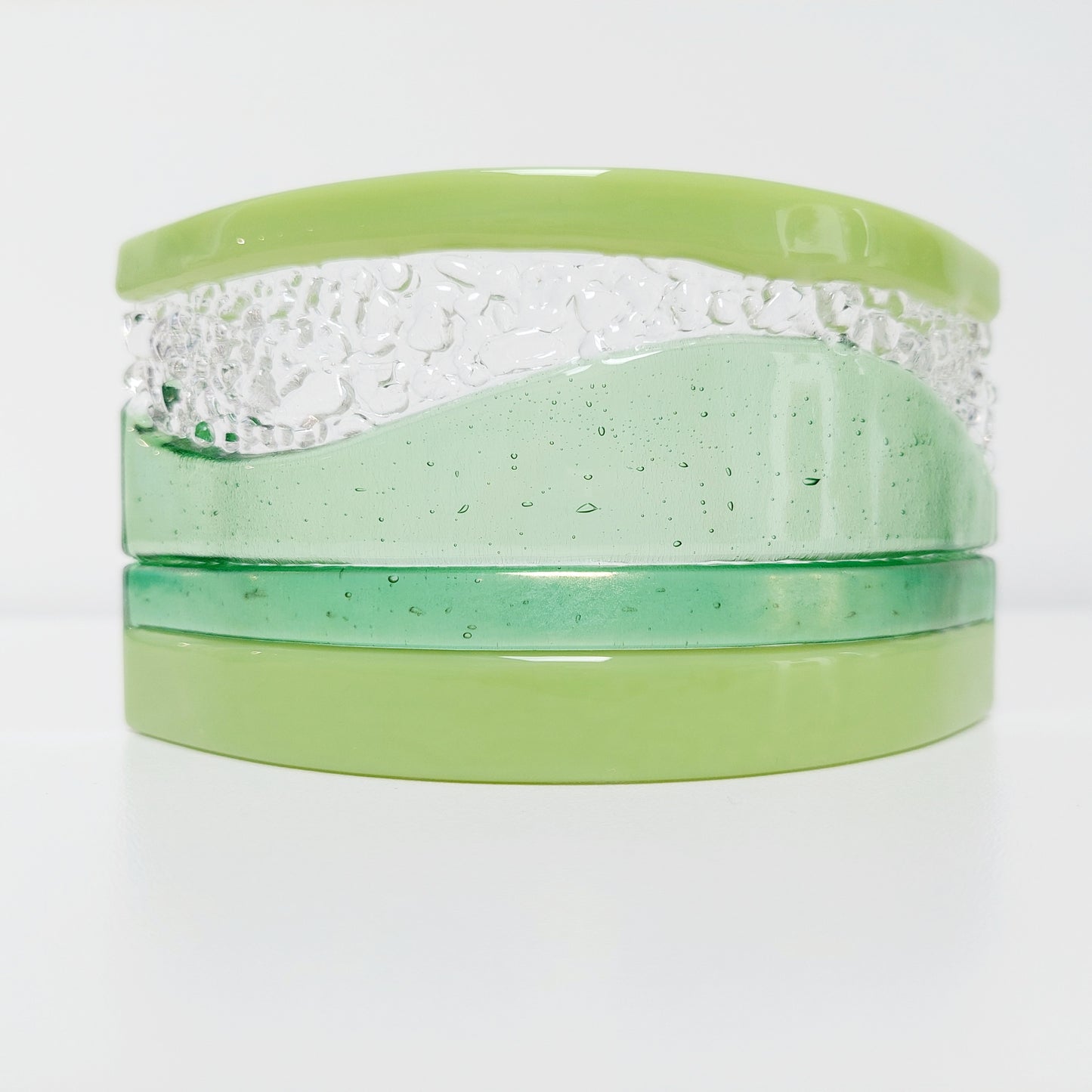 Light Green Glass Art Curve, Handmade Textured Glass Mantlepiece Ornament, Natural Green Living Room Décor, Small Glass Arc Candle Screen