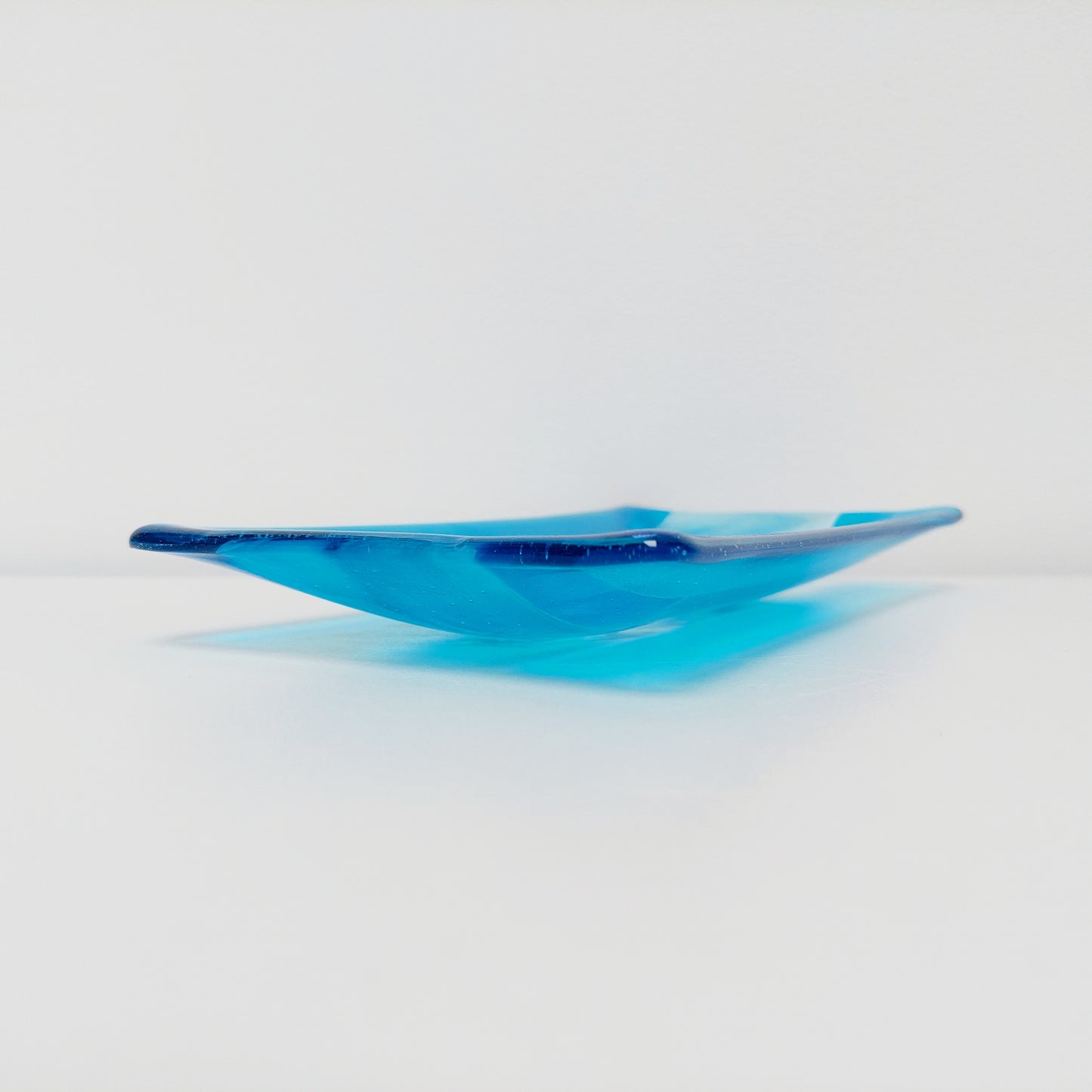 Winter in the Lakes Glass Art Platter, Turquoise Artisanal Glass Plate, Large Handmade Blue Glass Trinket Dish, Turquoise Décor