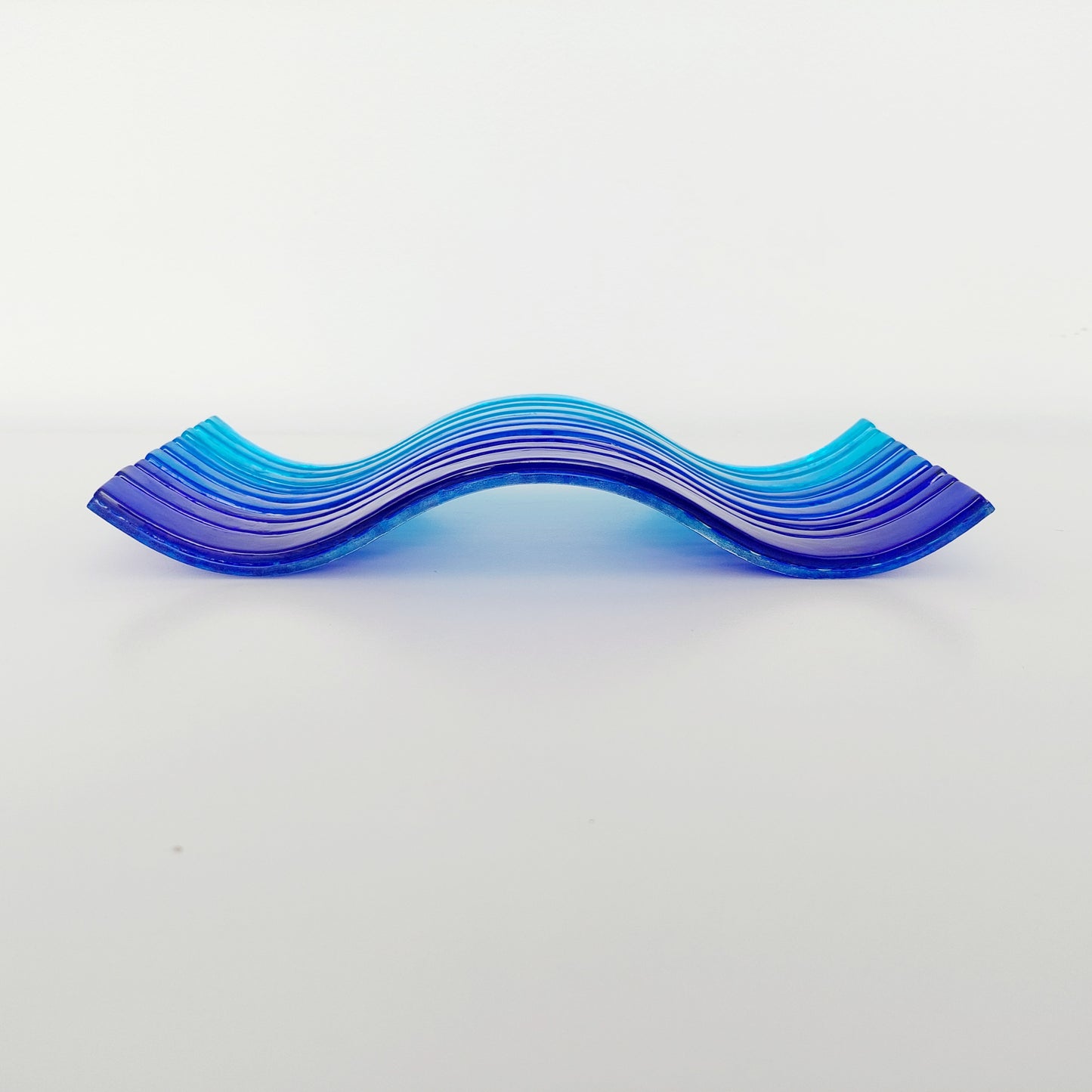 Blue Fused Glass Art Ornament, Freestanding Wavy Glass Panel, Blue Home Décor, Handmade Blue Living Room Ornament, Blue Bathroom Ornament