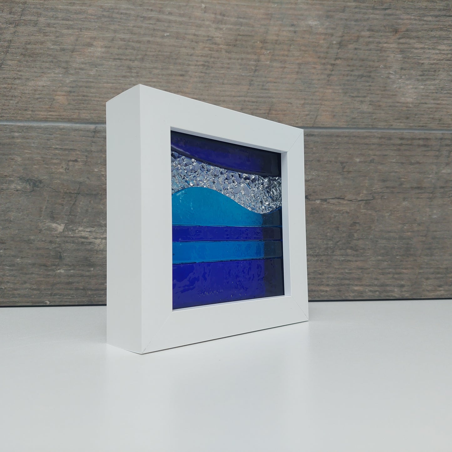 Framed Lake Windermere Glass Picture, Small Freestanding Fused Glass Picture