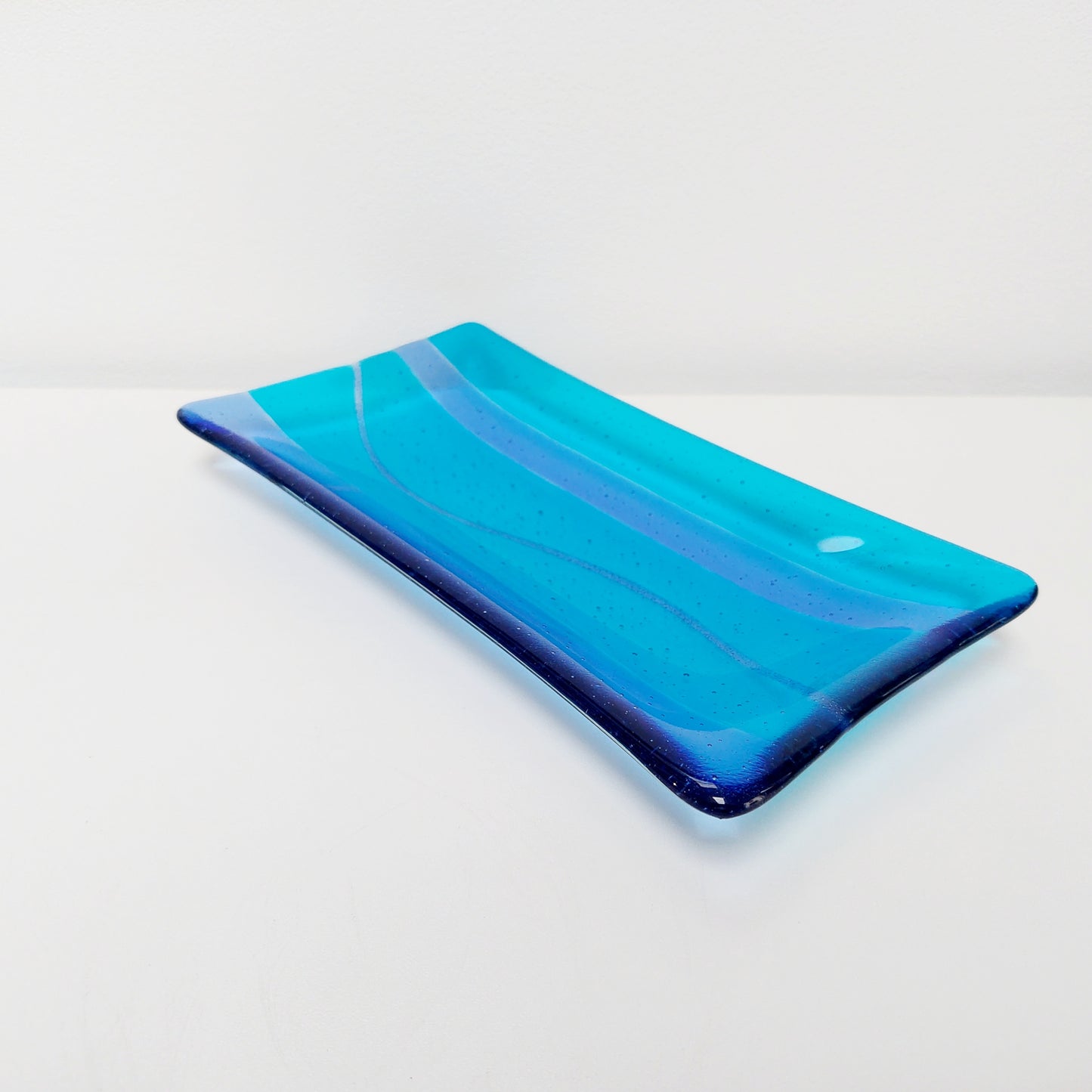 Turquoise Blue Glass Art Platter Kiln Formed in the Lake District