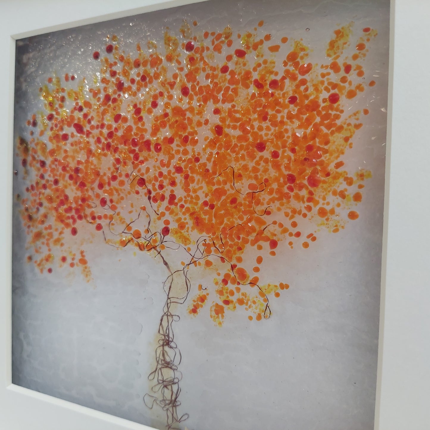 Framed Autumnal Glass Tree, Handmade Fused Glass Picture
