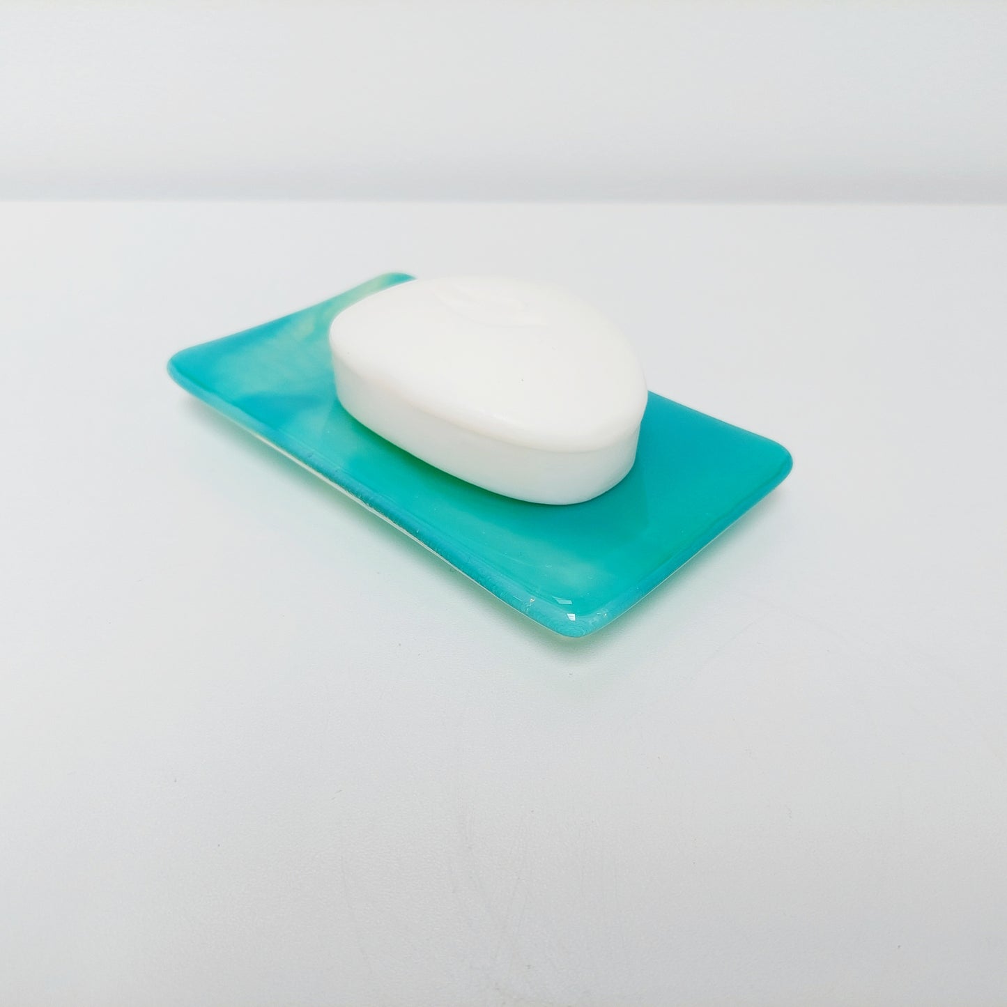 Rydal Water Glass Art Soap Dish, Handmade Opaline Green and Teal Fused Glass Dish, Natural Green Bathroom Décor