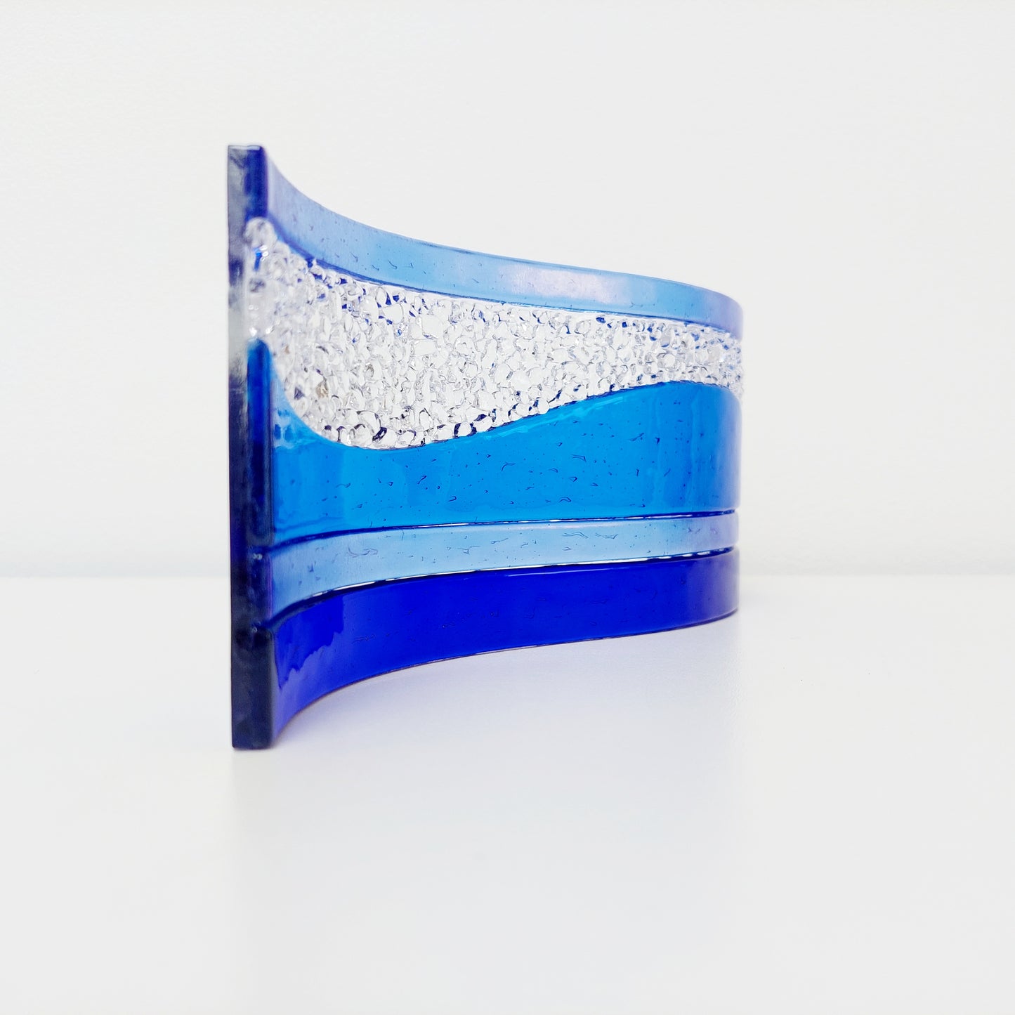 Handmade Blue Kiln Formed Glass Wave, Lake District Ornament