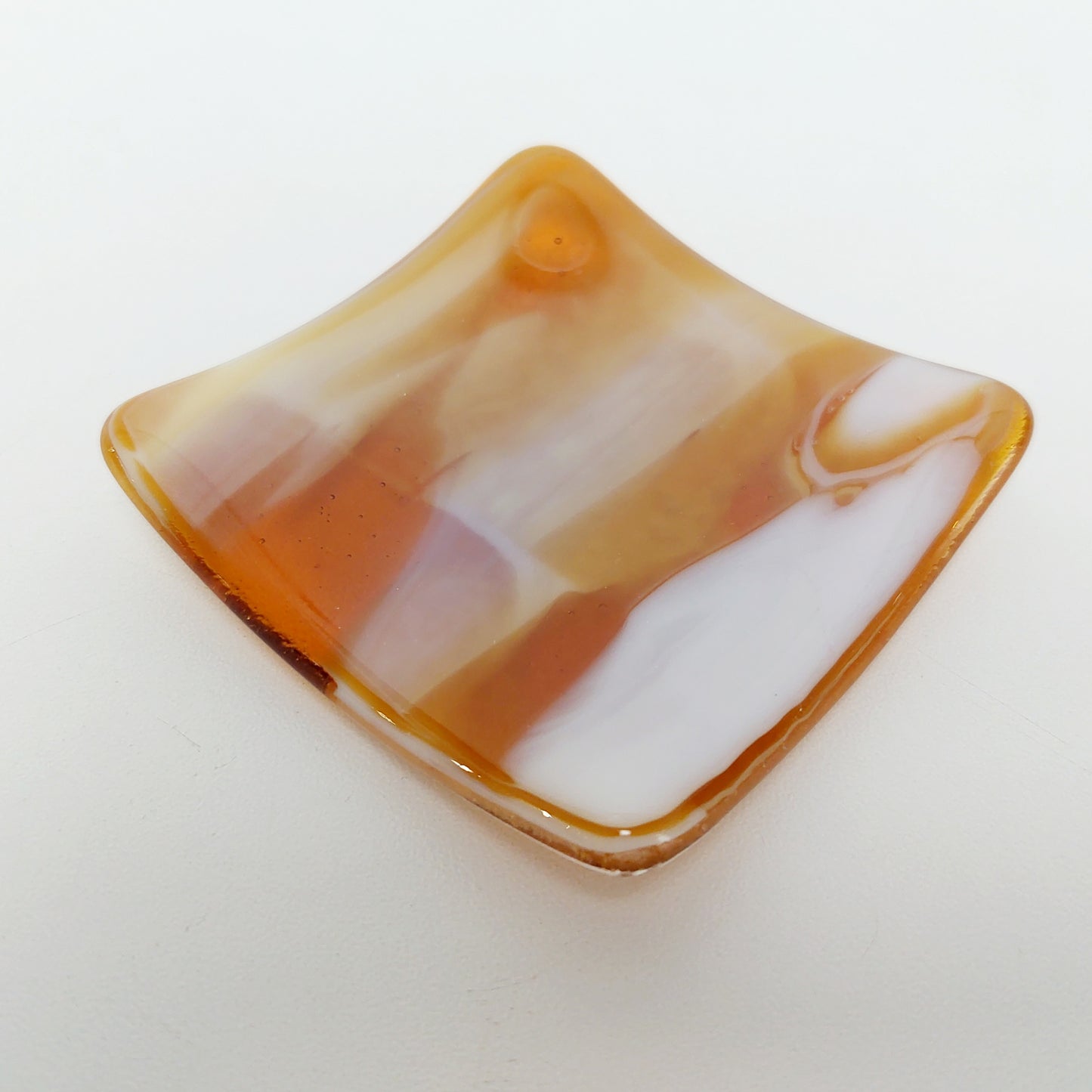 Amber Glass Art Ring Dish, Small Kiln Formed Bedside Table Trinket Dish