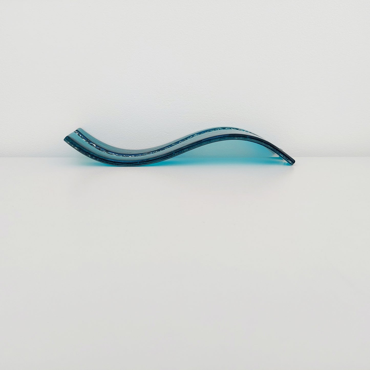 Abstract Teal Glass Art Wave, Contemporary Fused Glass Ornament