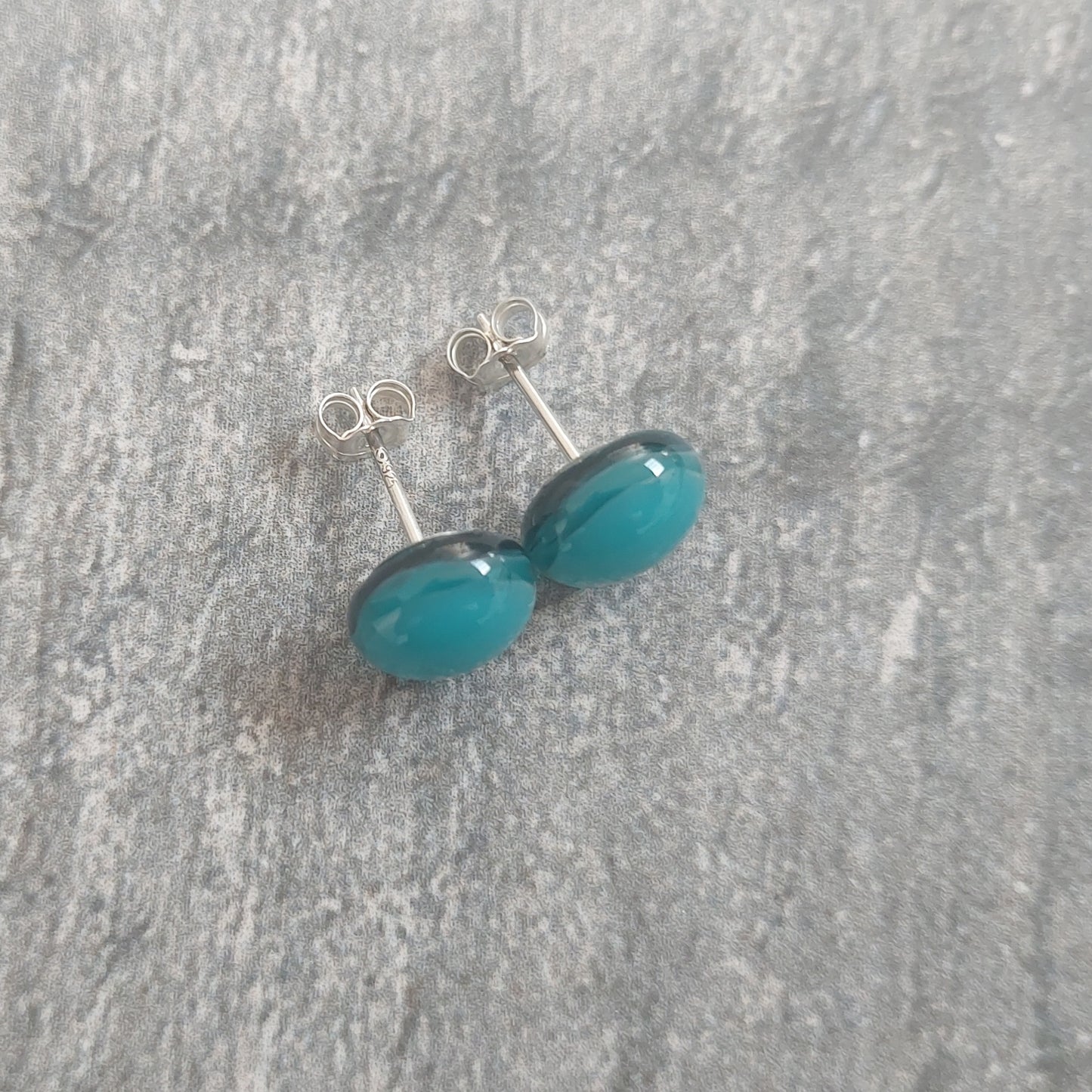 Teal Fused Glass Stud Earrings