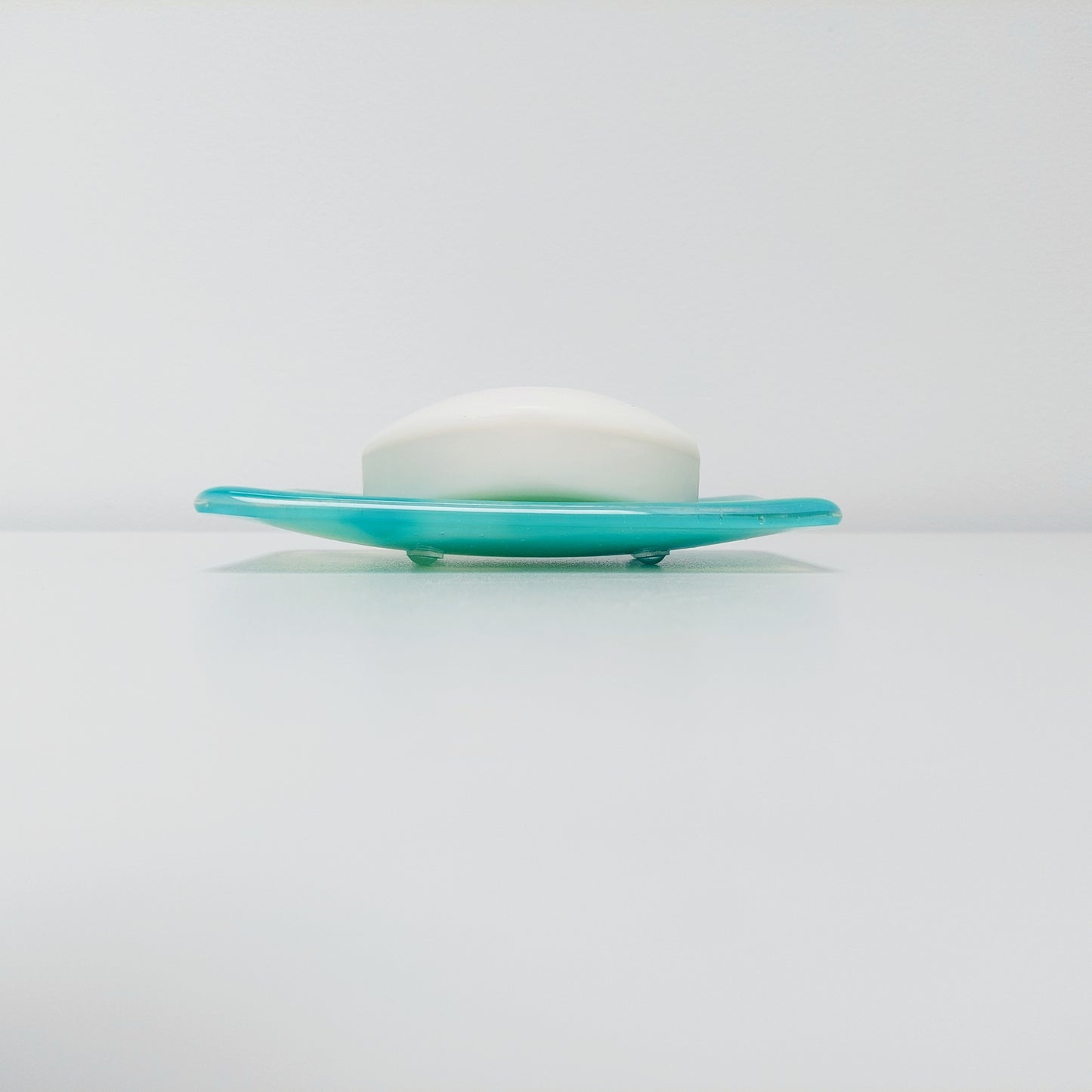 Rydal Water Glass Art Soap Dish, Handmade Opaline Green and Teal Fused Glass Dish, Natural Green Bathroom Décor