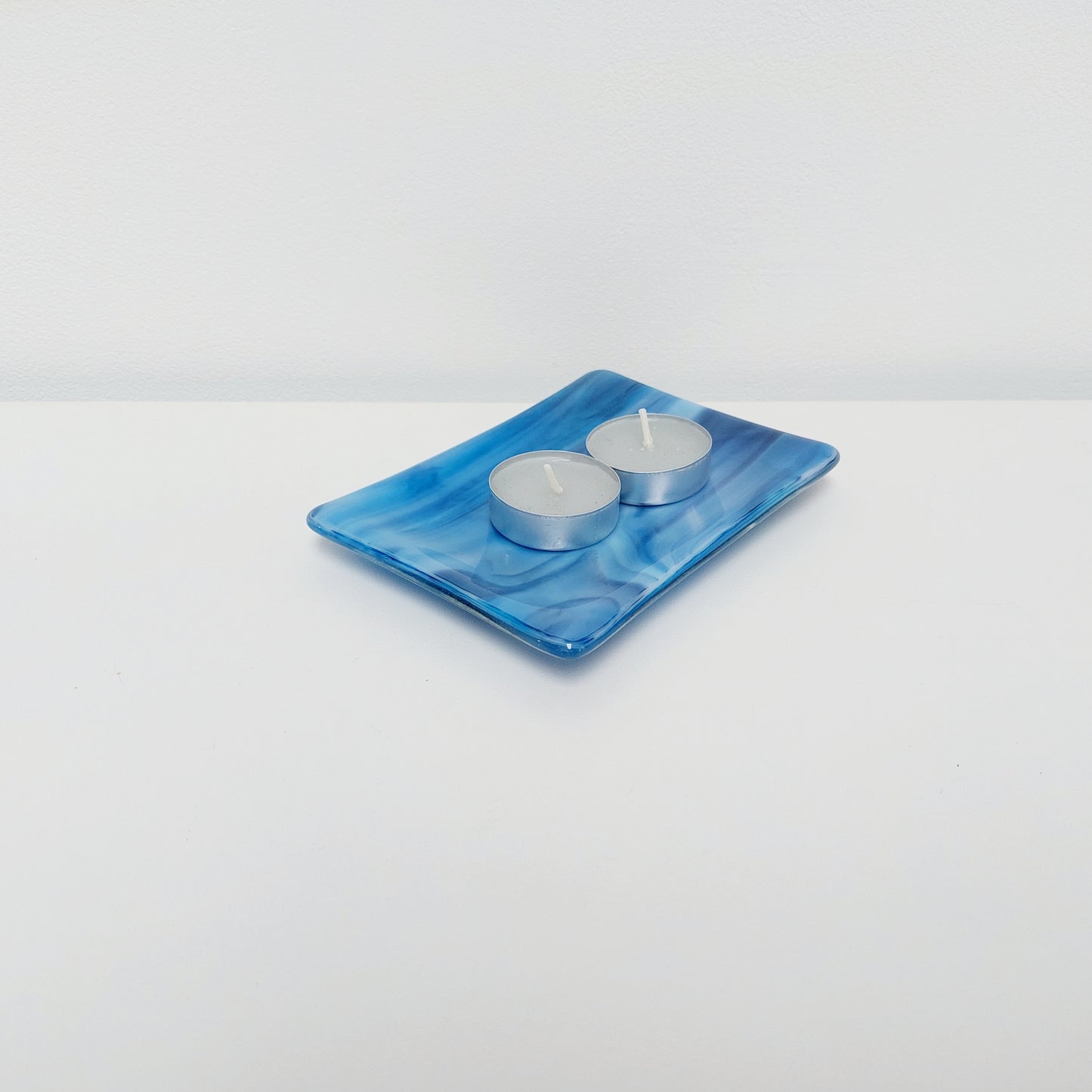 Tranquil Waters Glass Art Dish, Handmade Blue Trinket Dish or Soap Tray