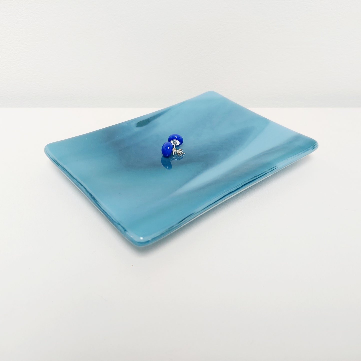 Derwent Water Glass Art Dish, Handmade Marine Blue Trinket Dish