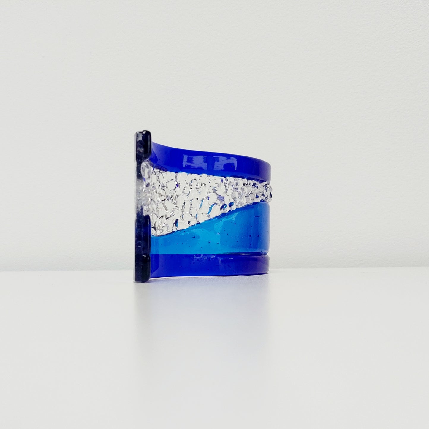 Blue Fused Glass Art Wave, Small Handcrafted Lake District Ornament