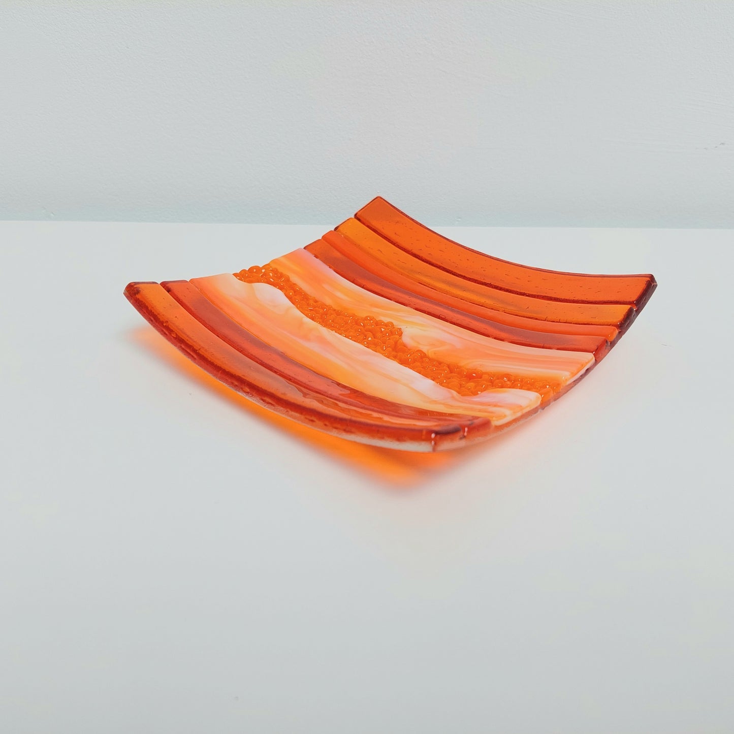 Decorative Orange Glass Art Plate, Handmade Vibrant Orange Fused Glass Plate, Artisanal Coffee Table Centrepiece, Orange Living Room Décor