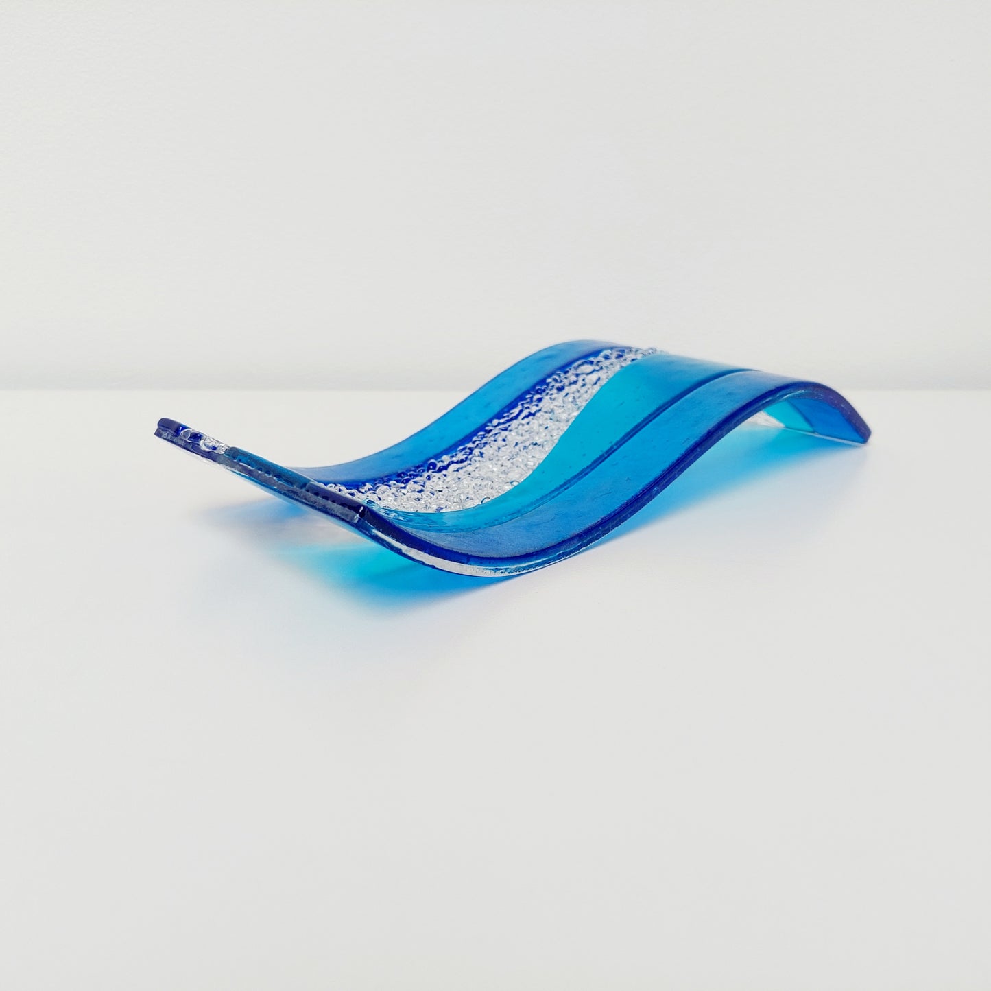 Turquoise Blue Glass Art Wave, Handmade Kiln Formed Glass Ornament